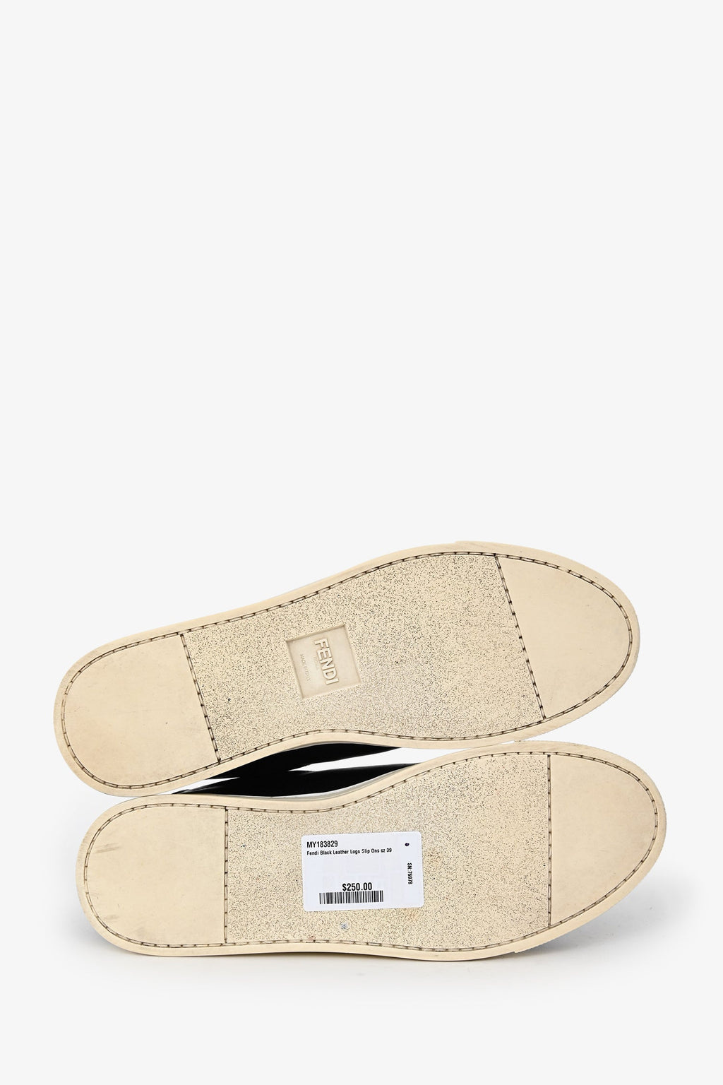 Fendi Black Leather Logo Slip Ons Size 39