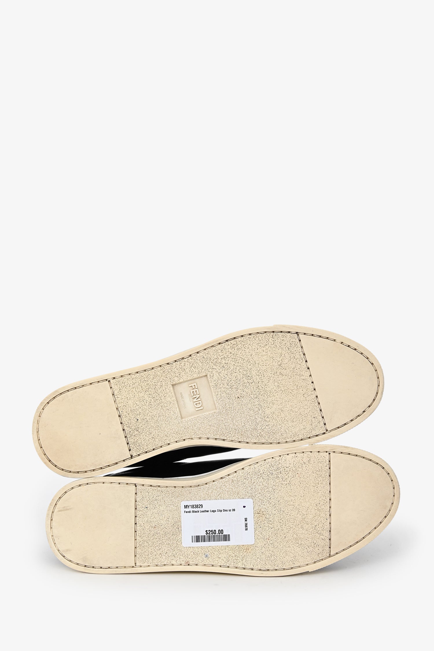 Fendi Black Leather Logo Slip Ons Size 39