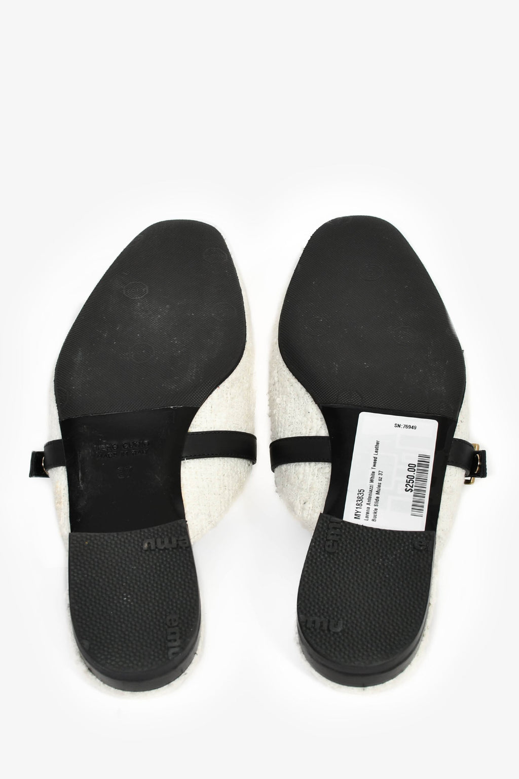 Lorena Antoniazzi White Tweed Leather Buckle Slide Mules Size 37