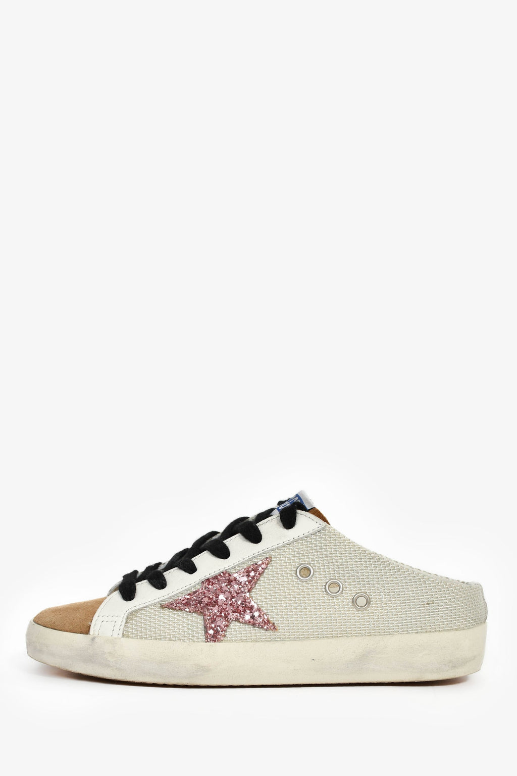 Golden Goose White Mesh/Brown Suede Sabot Slip-On Mule Sneakers Size 36