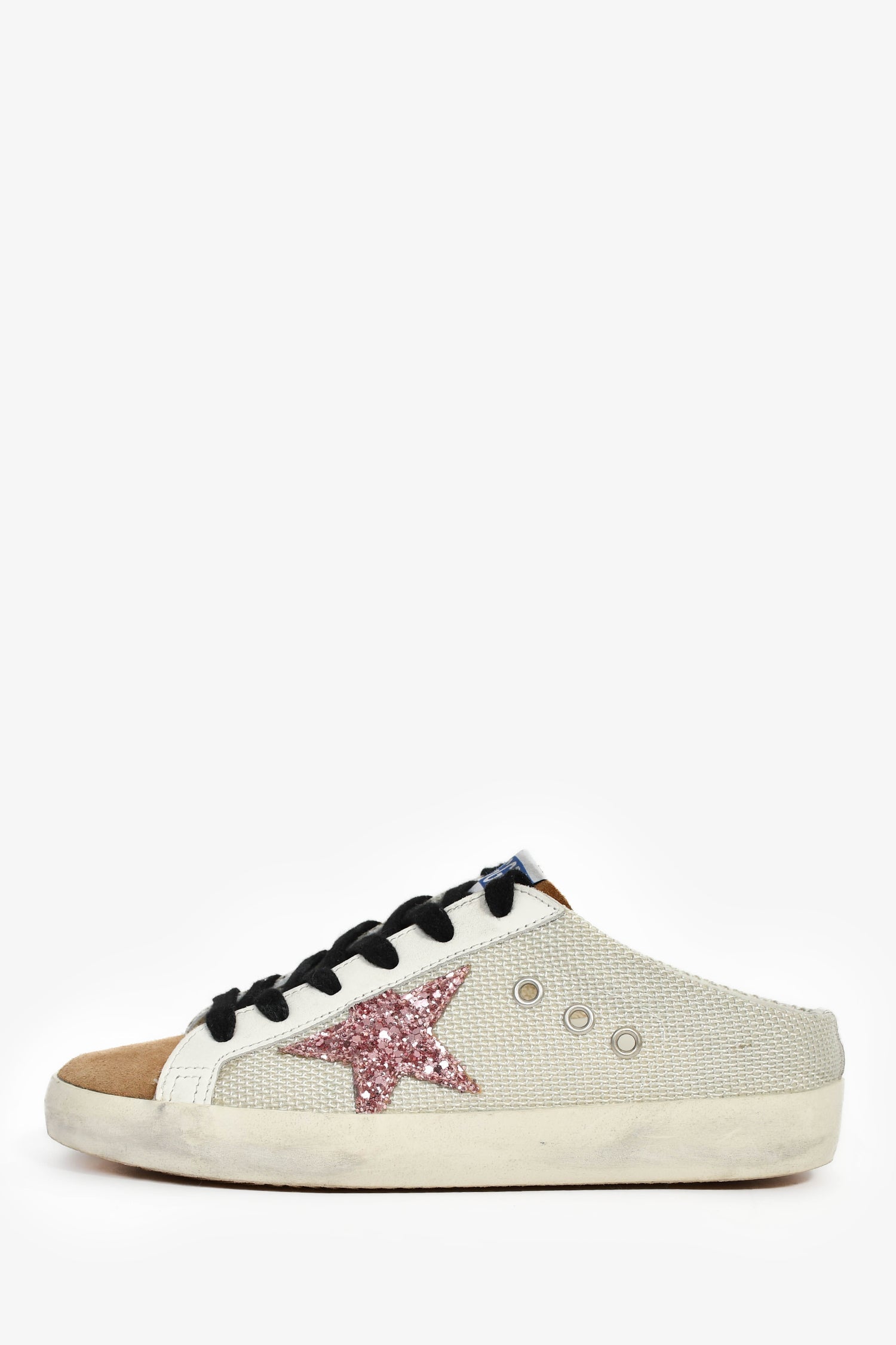 Golden Goose White Mesh/Brown Suede Sabot Slip-On Mule Sneakers Size 36