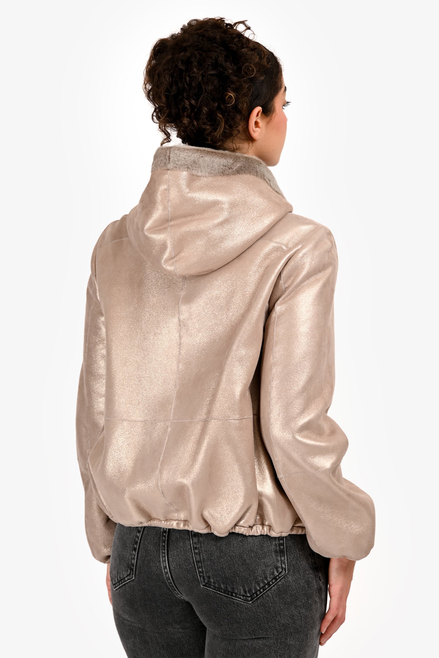 Brunello Cucinelli Gold Sheepskin/Shearling Reversible Hooded Jacket Size 40