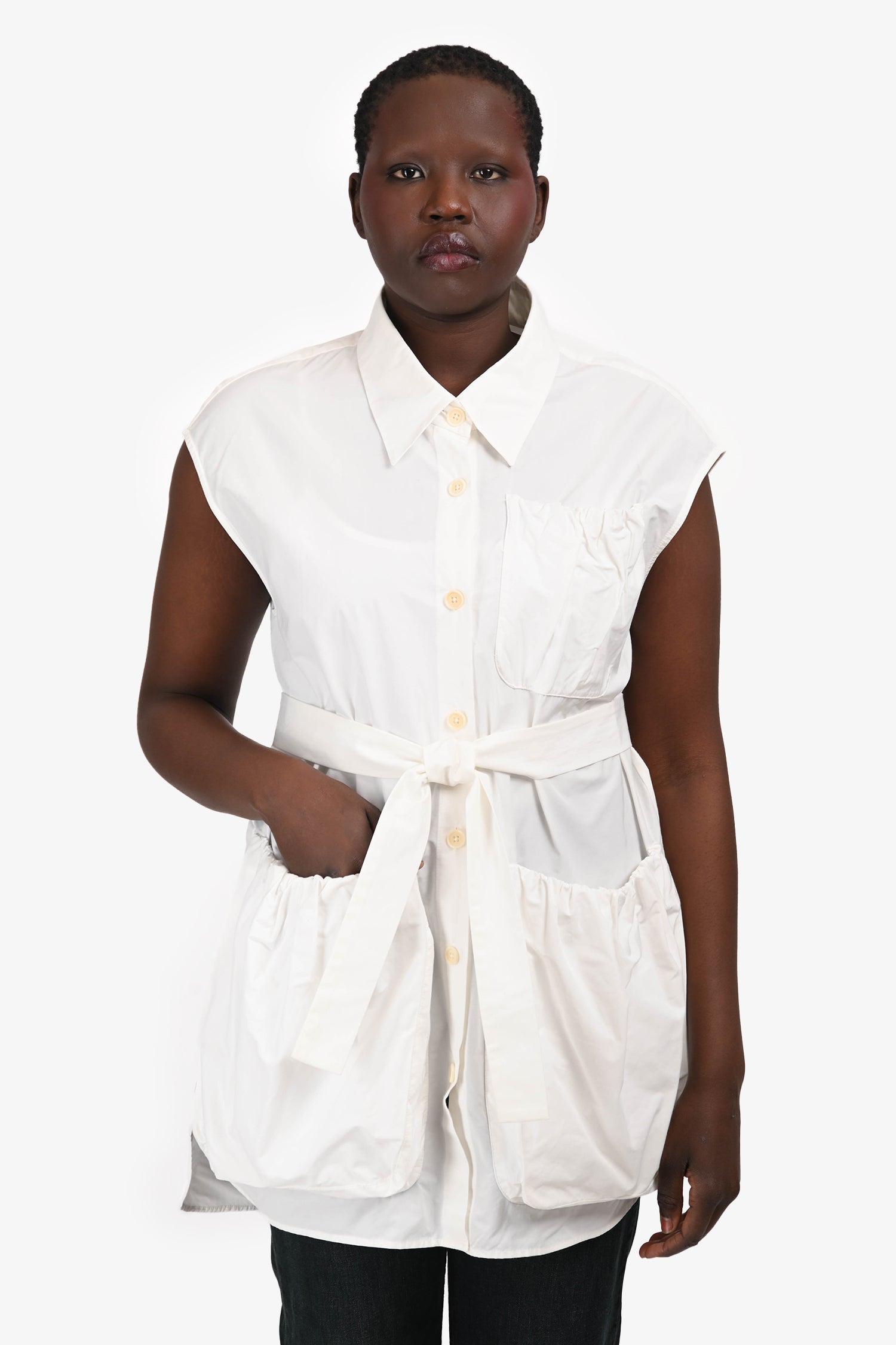 Dries Van Noten White Cotton Double Pocket Tunic Size M