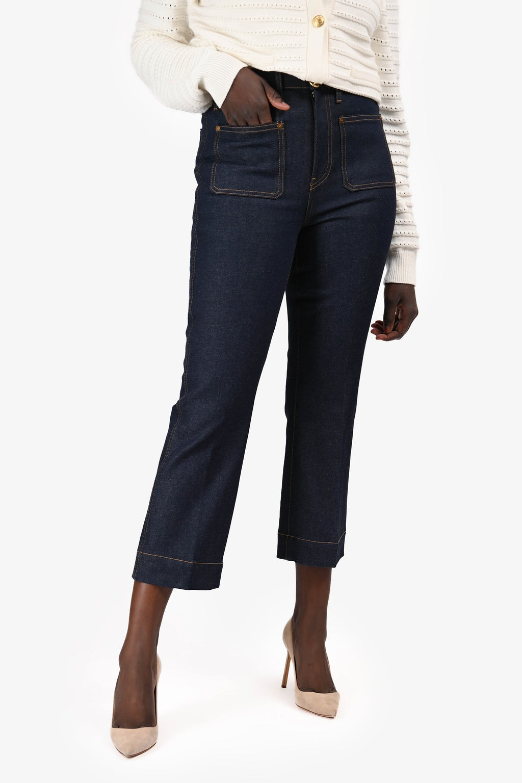 Khaite Blue Denim Dark Wash Double Pocket Jeans Size 30