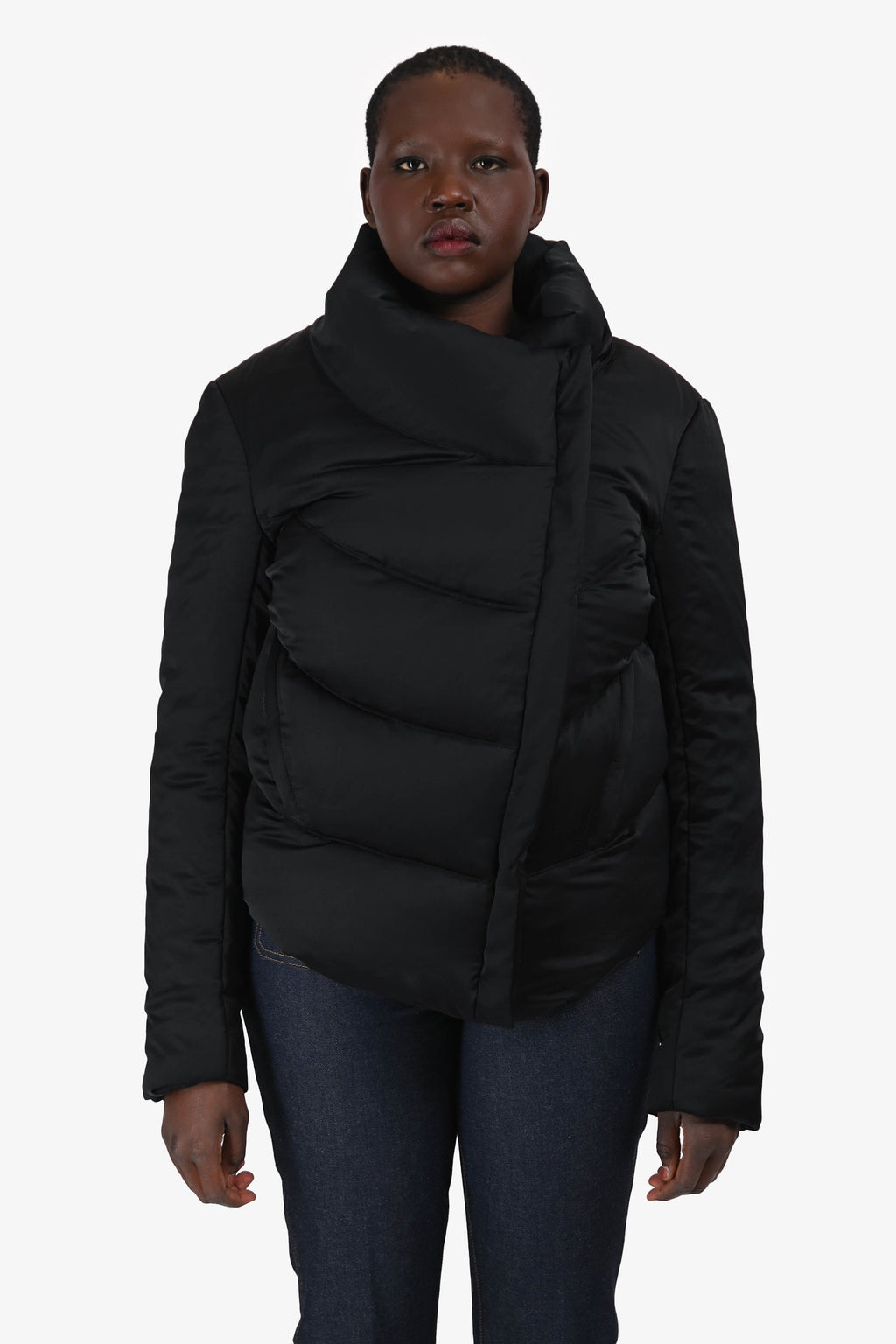 Helmut Lang Black Satin Puffer Jacket Size L