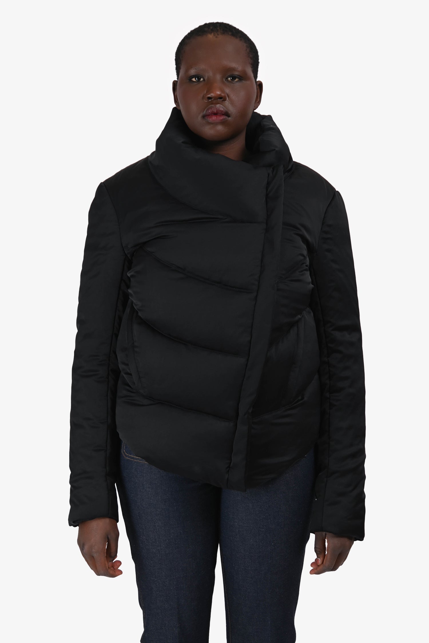 Helmut Lang Black Satin Puffer Jacket Size L