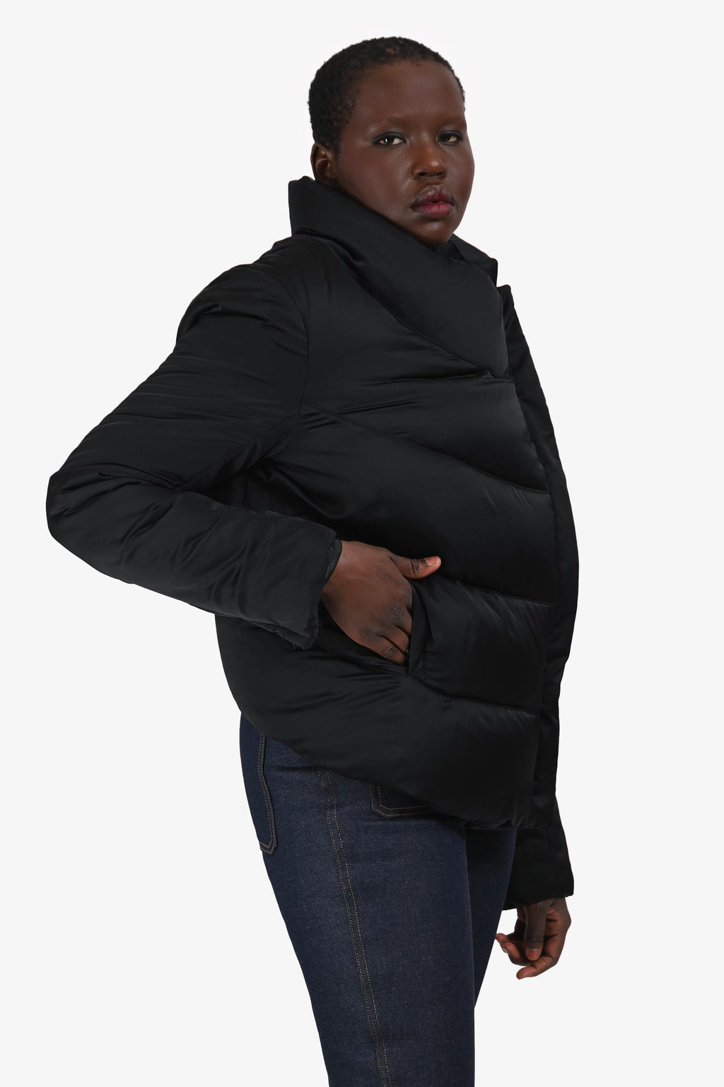 Helmut Lang Black Satin Puffer Jacket Size L