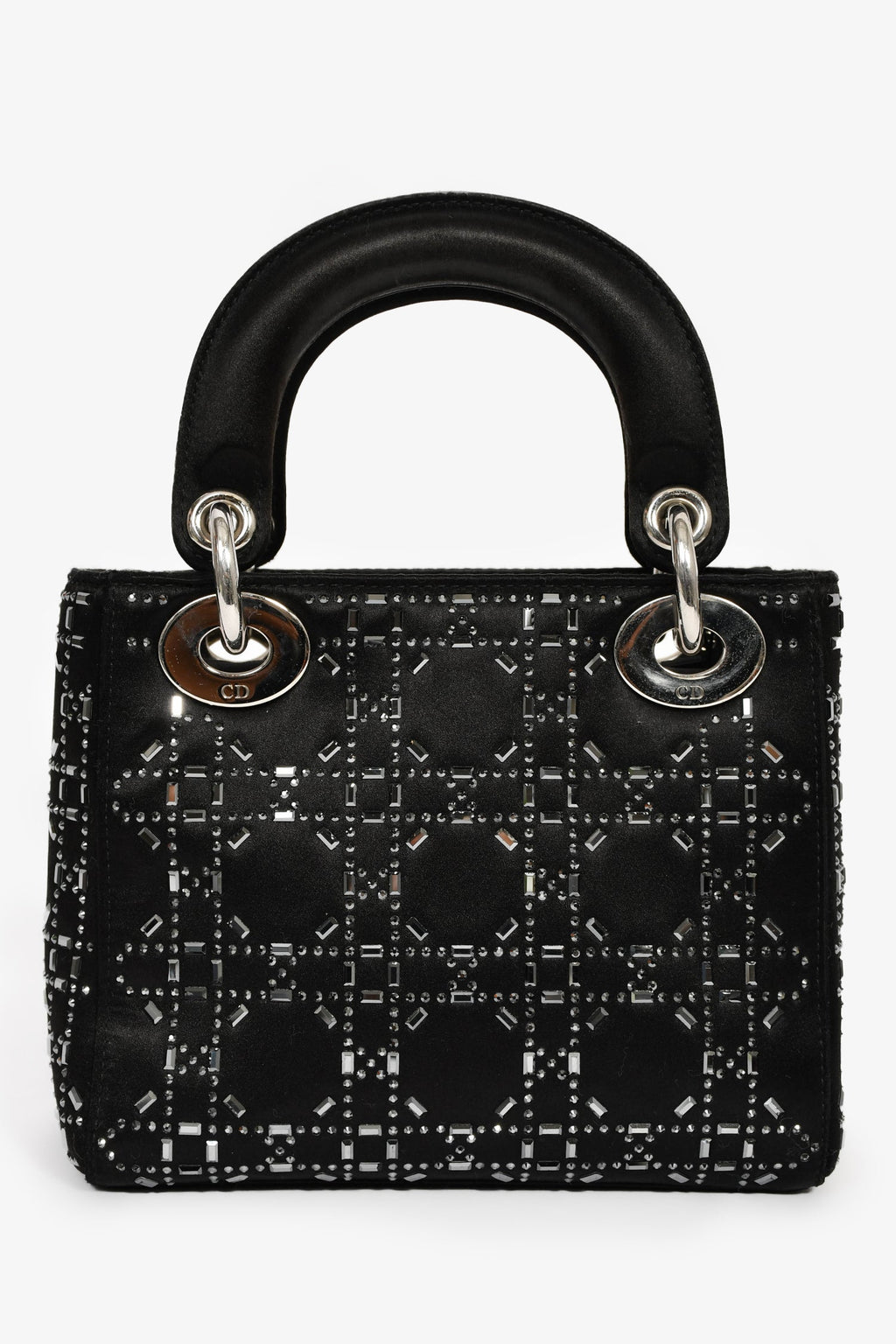 Christian Dior 2019 Black Satin Crystal Embellished Mini Lady Dior With Strap