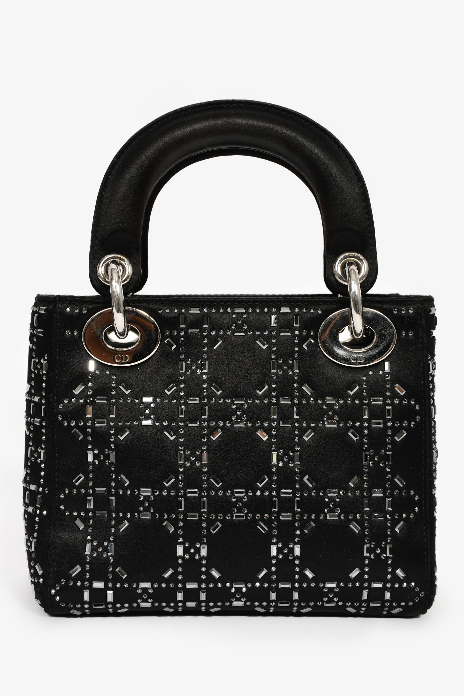 Christian Dior 2019 Black Satin Crystal Embellished Mini Lady Dior With Strap