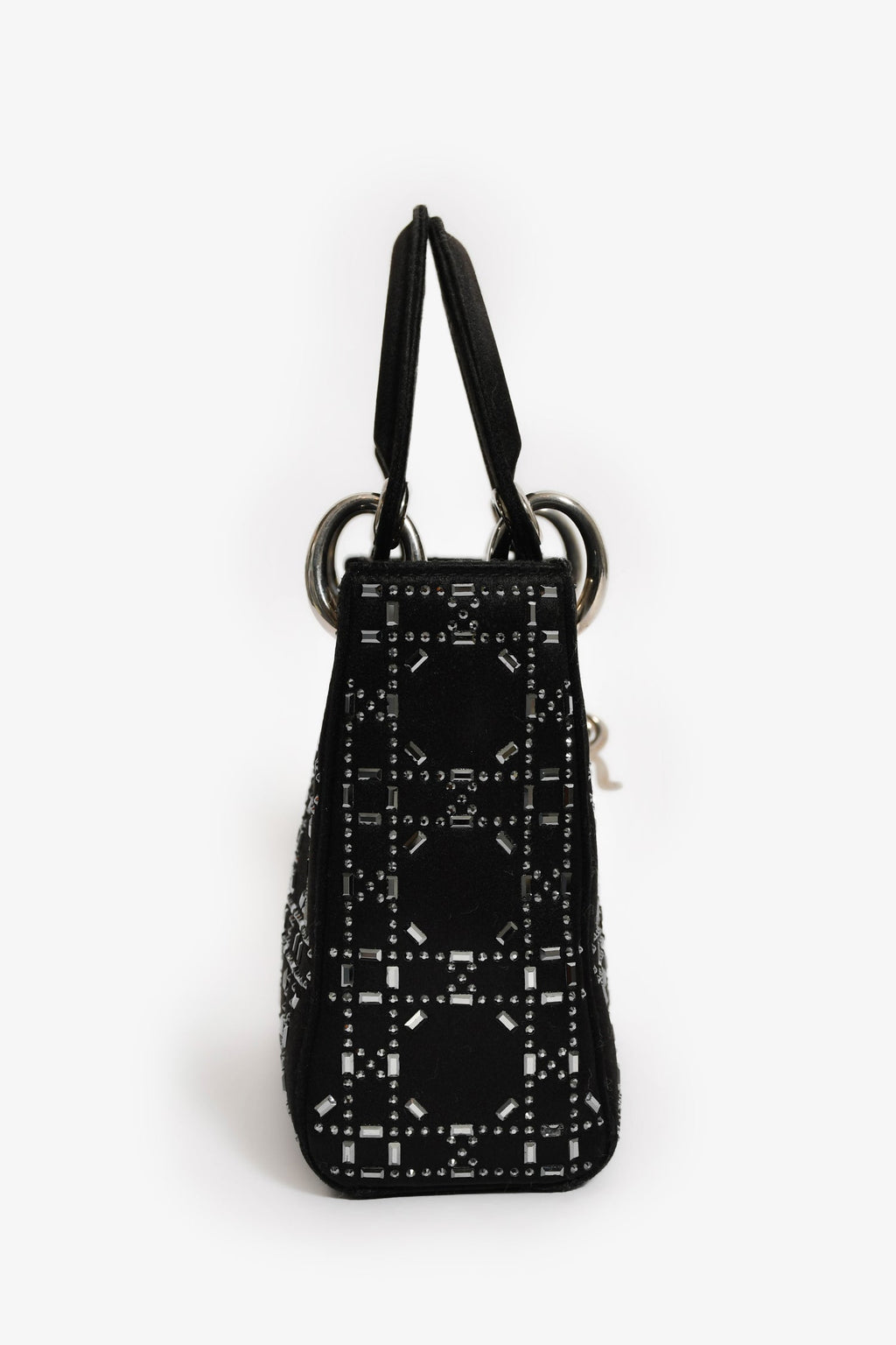 Christian Dior 2019 Black Satin Crystal Embellished Mini Lady Dior With Strap