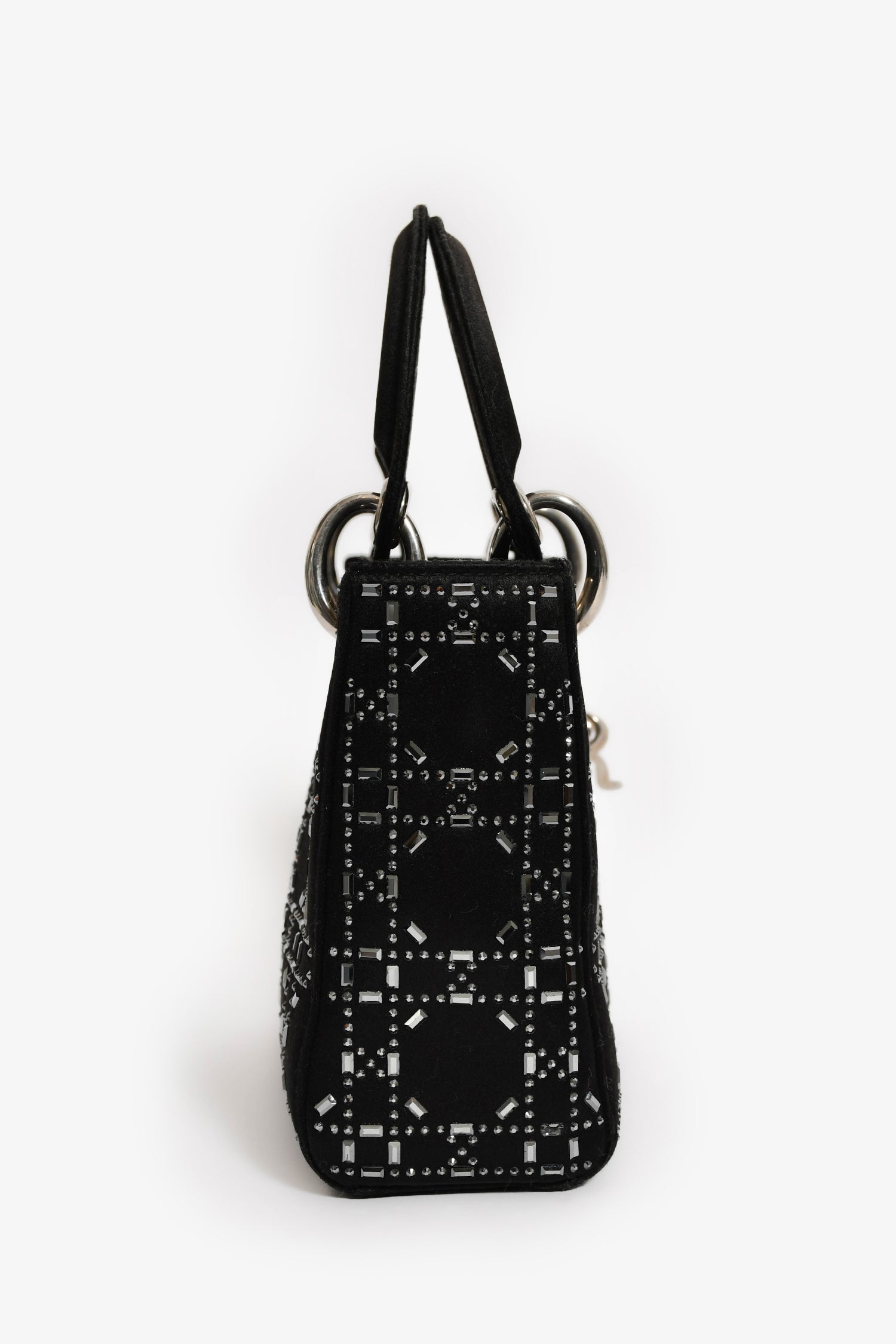 Christian Dior 2019 Black Satin Crystal Embellished Mini Lady Dior With Strap