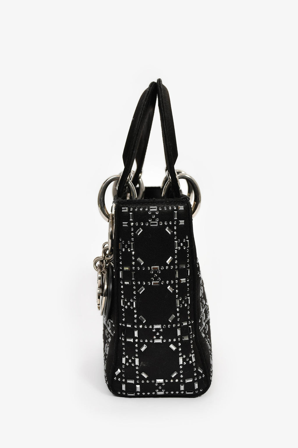 Christian Dior 2019 Black Satin Crystal Embellished Mini Lady Dior With Strap