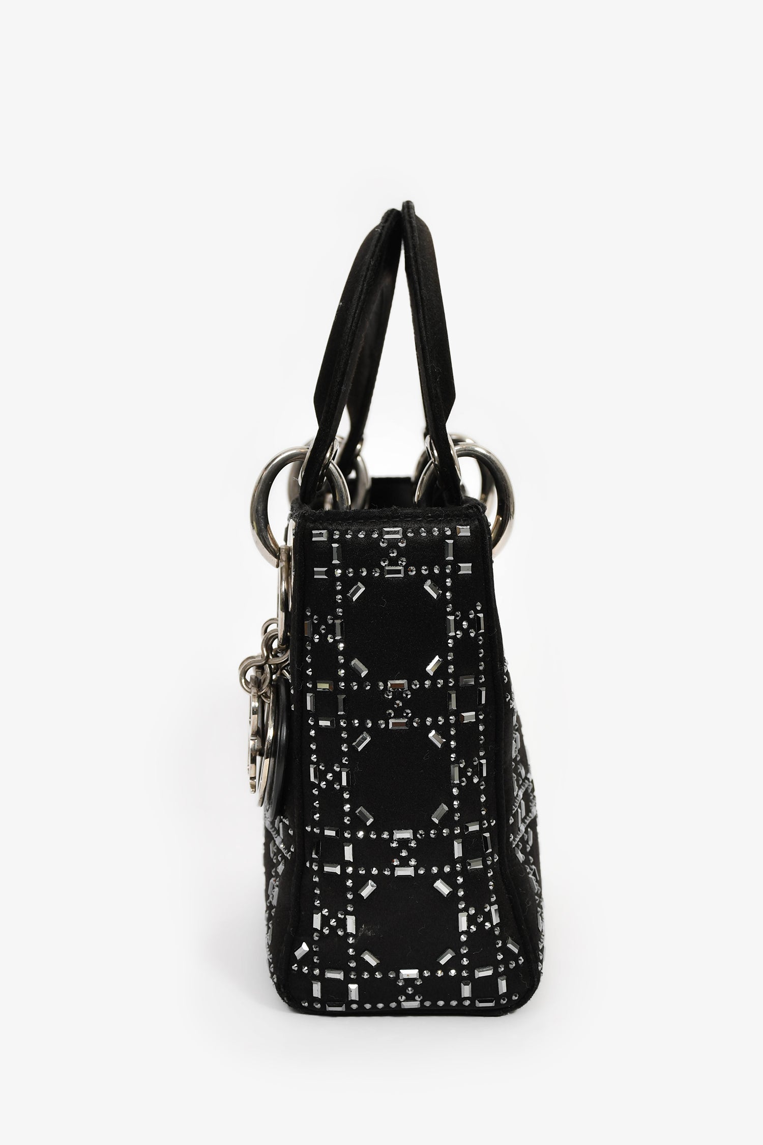 Christian Dior 2019 Black Satin Crystal Embellished Mini Lady Dior With Strap
