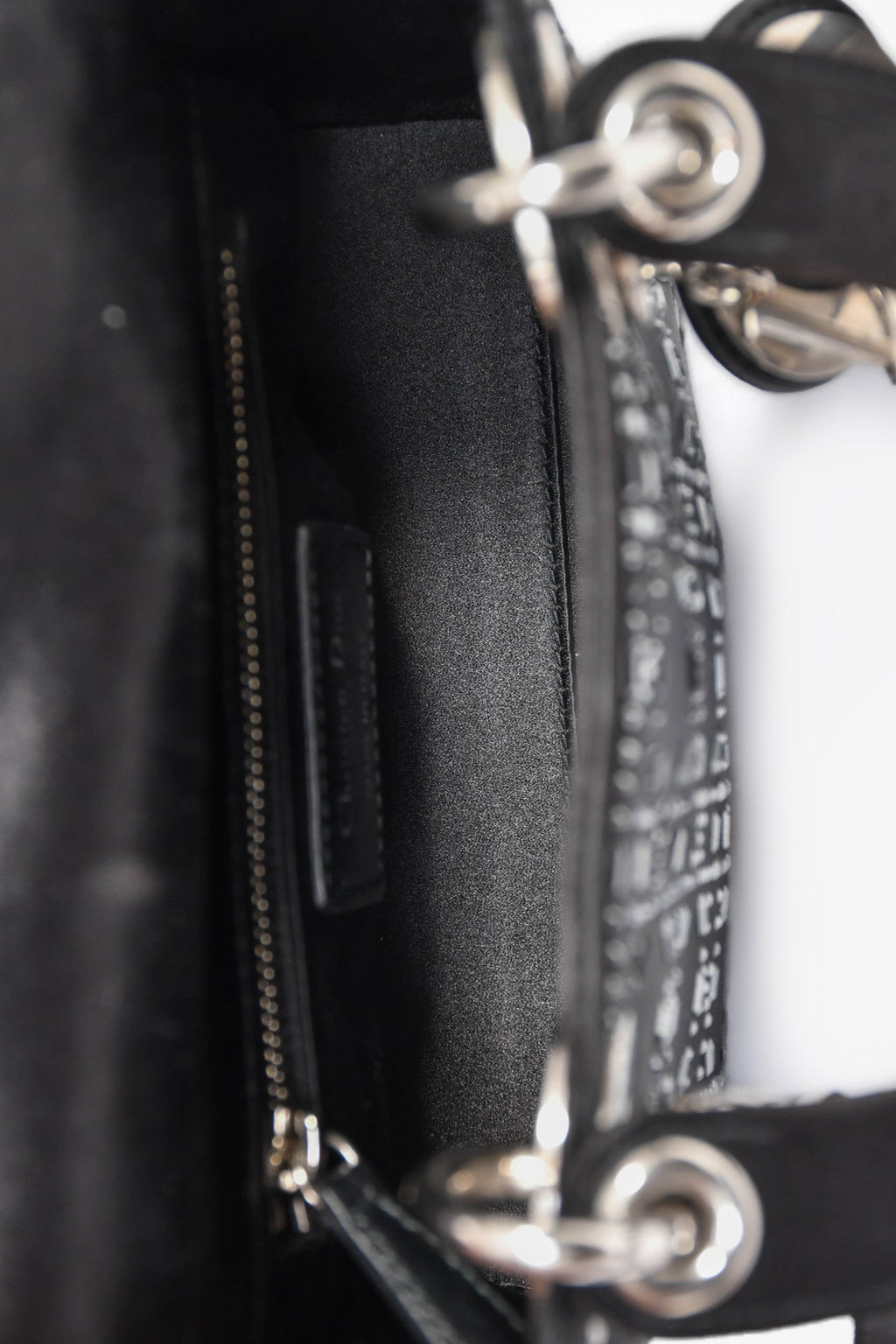 Christian Dior 2019 Black Satin Crystal Embellished Mini Lady Dior With Strap