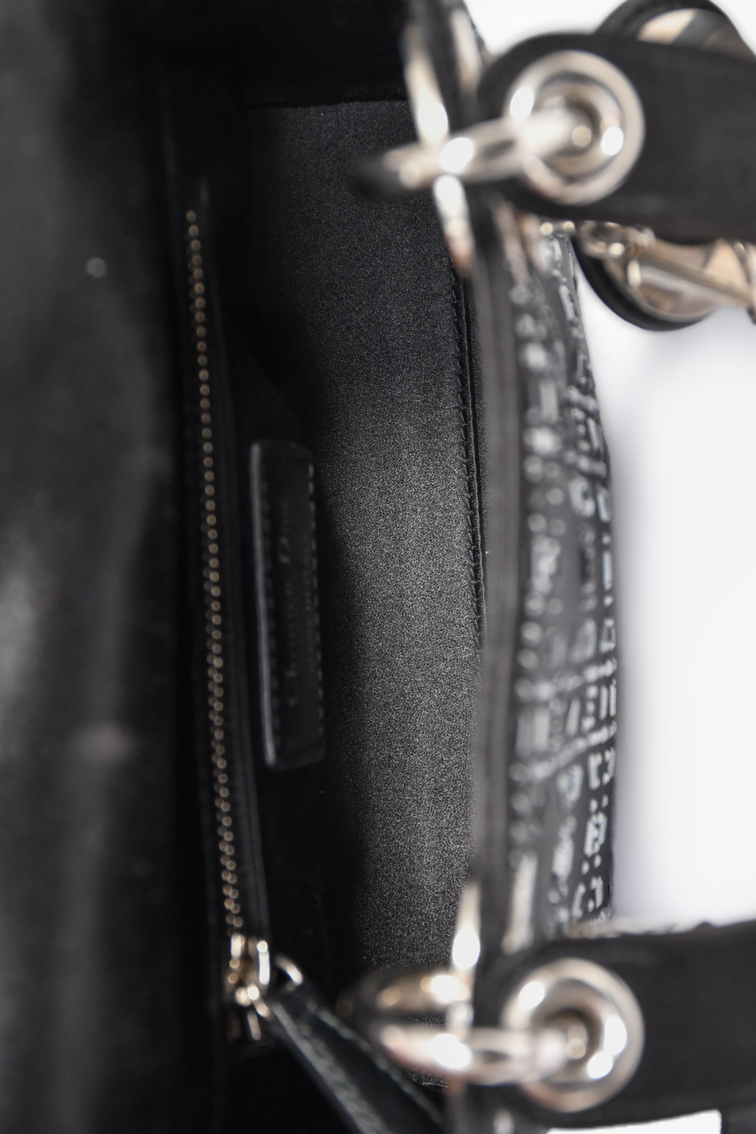 Christian Dior 2019 Black Satin Crystal Embellished Mini Lady Dior With Strap
