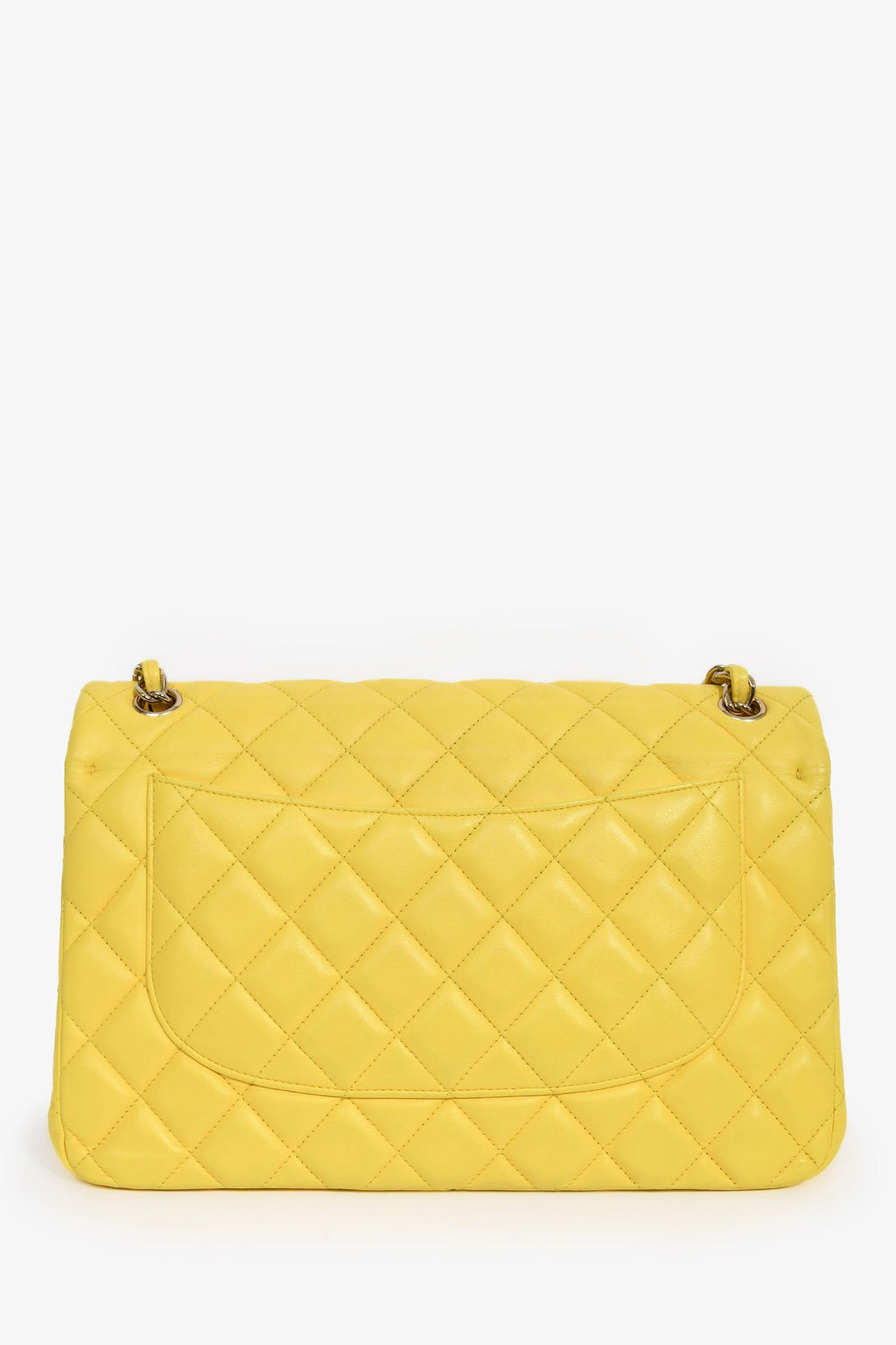 Pre-Loved Chanel™ 2011-12 Yellow Lambskin Yellow Jumbo Double Flap Shoulder Bag