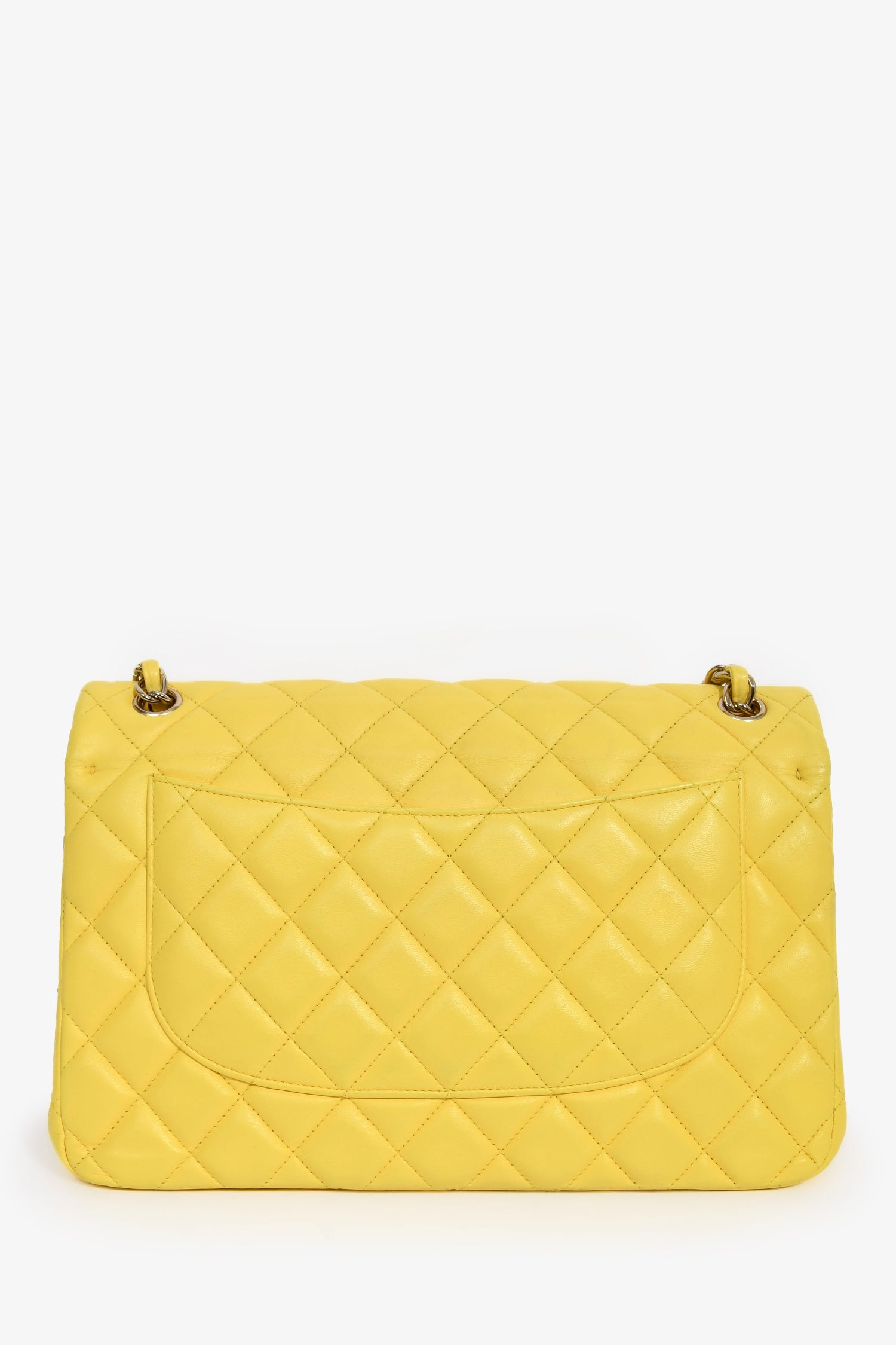 Pre-Loved Chanel™ 2011-12 Yellow Lambskin Yellow Jumbo Double Flap Shoulder Bag