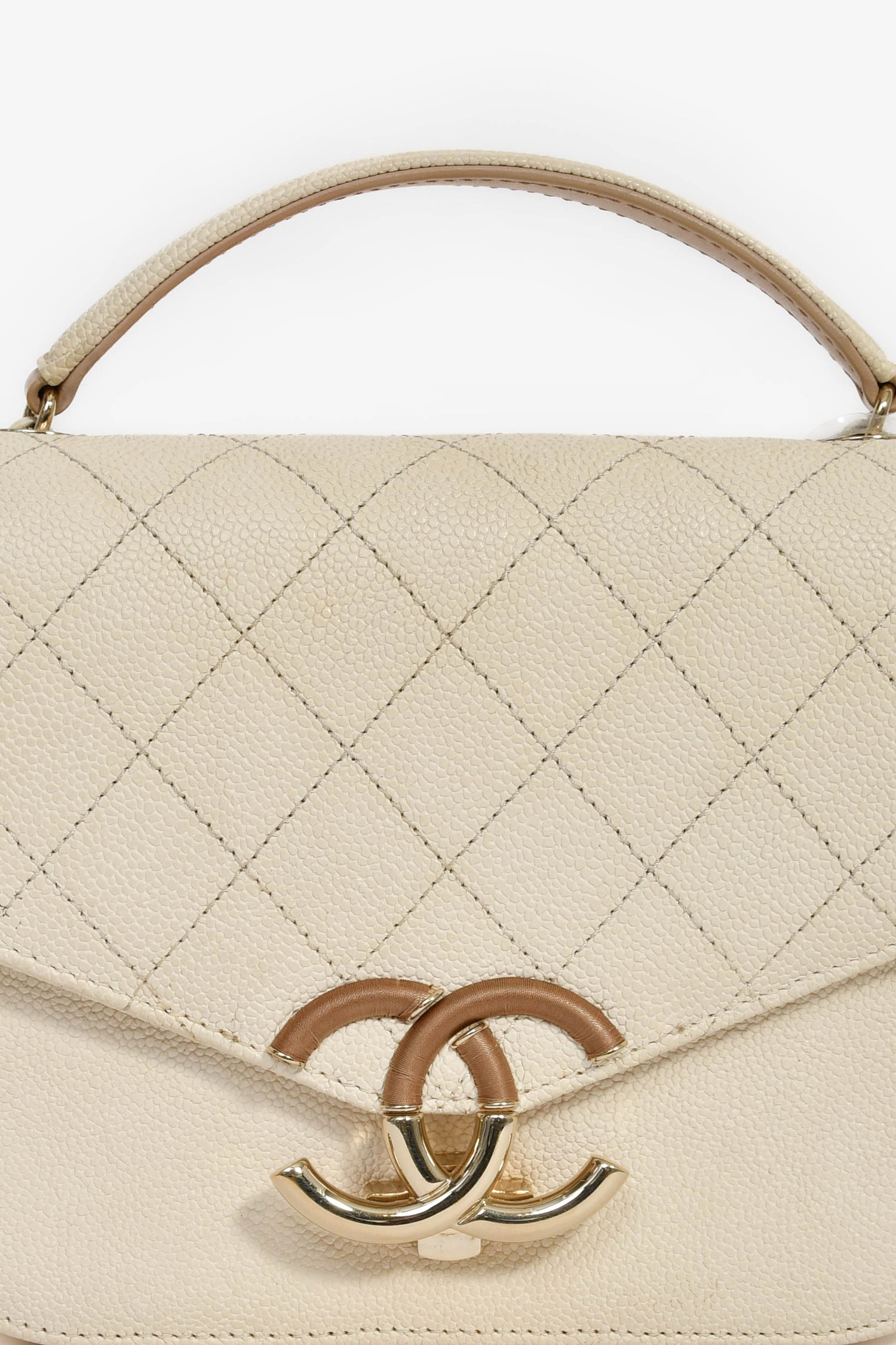 Pre-Loved Chanel™ 2018 Paris-Cuba Beige Caviar Leather Thread Around Flap Bag