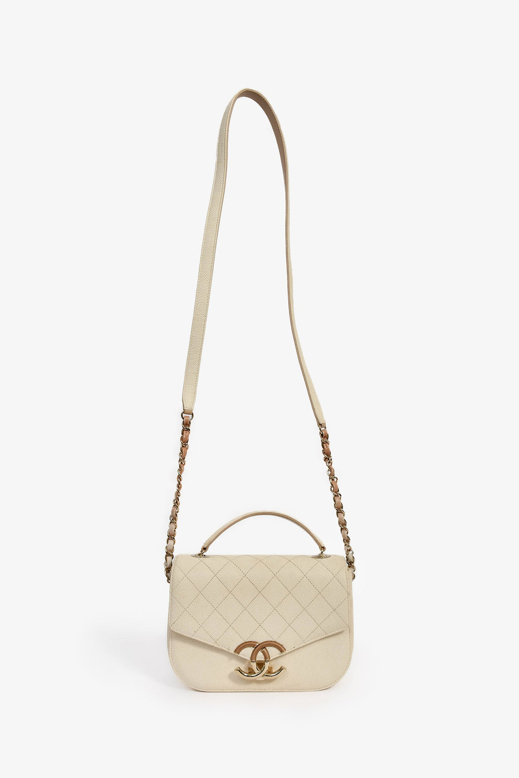Pre-Loved Chanel™ 2018 Paris-Cuba Beige Caviar Leather Thread Around Flap Bag