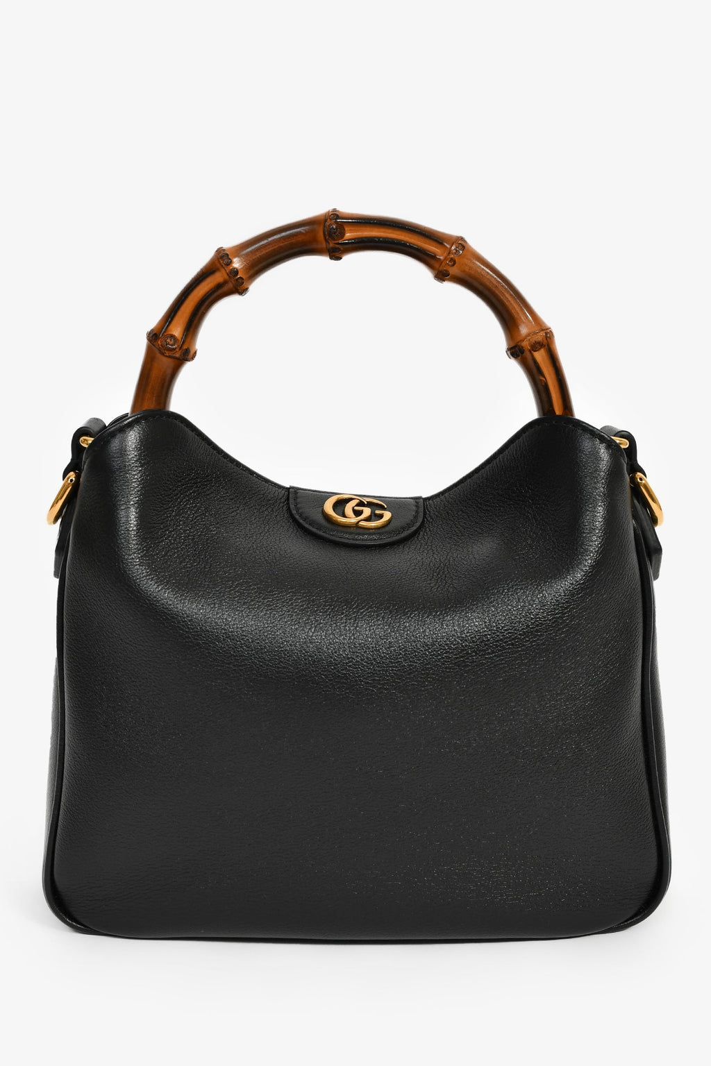 Gucci Black Leather Bamboo Handle Double G Small 'Diana' Bag With Strap