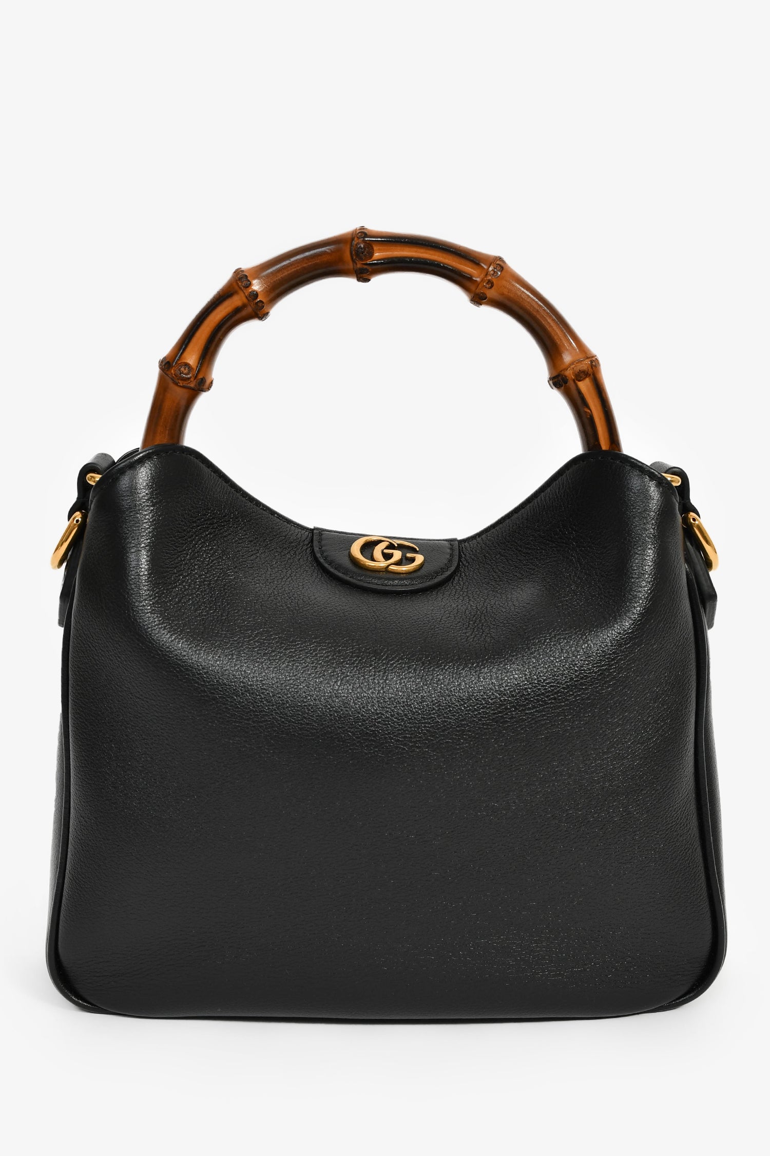 Gucci Black Leather Bamboo Handle Double G Small 'Diana' Bag With Strap