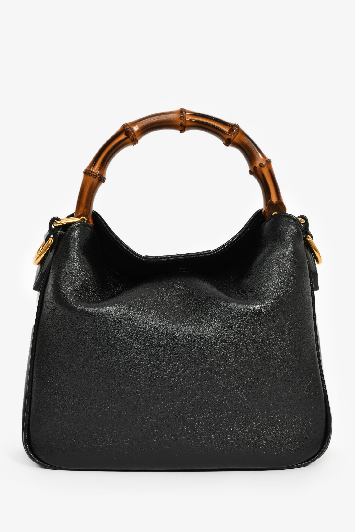Gucci Black Leather Bamboo Handle Double G Small 'Diana' Bag With Strap