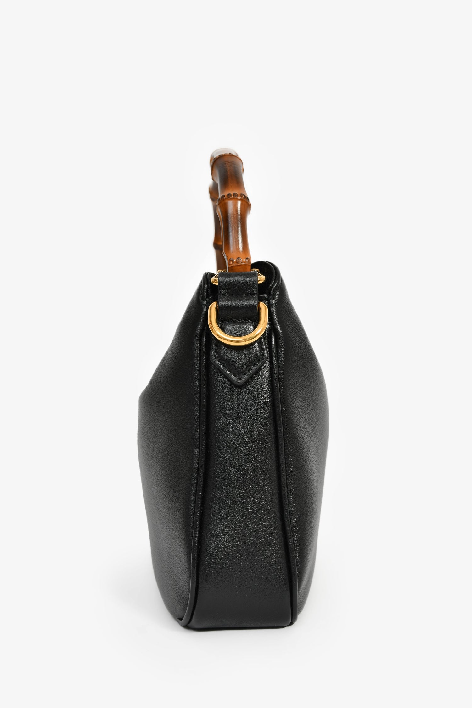 Gucci Black Leather Bamboo Handle Double G Small 'Diana' Bag With Strap