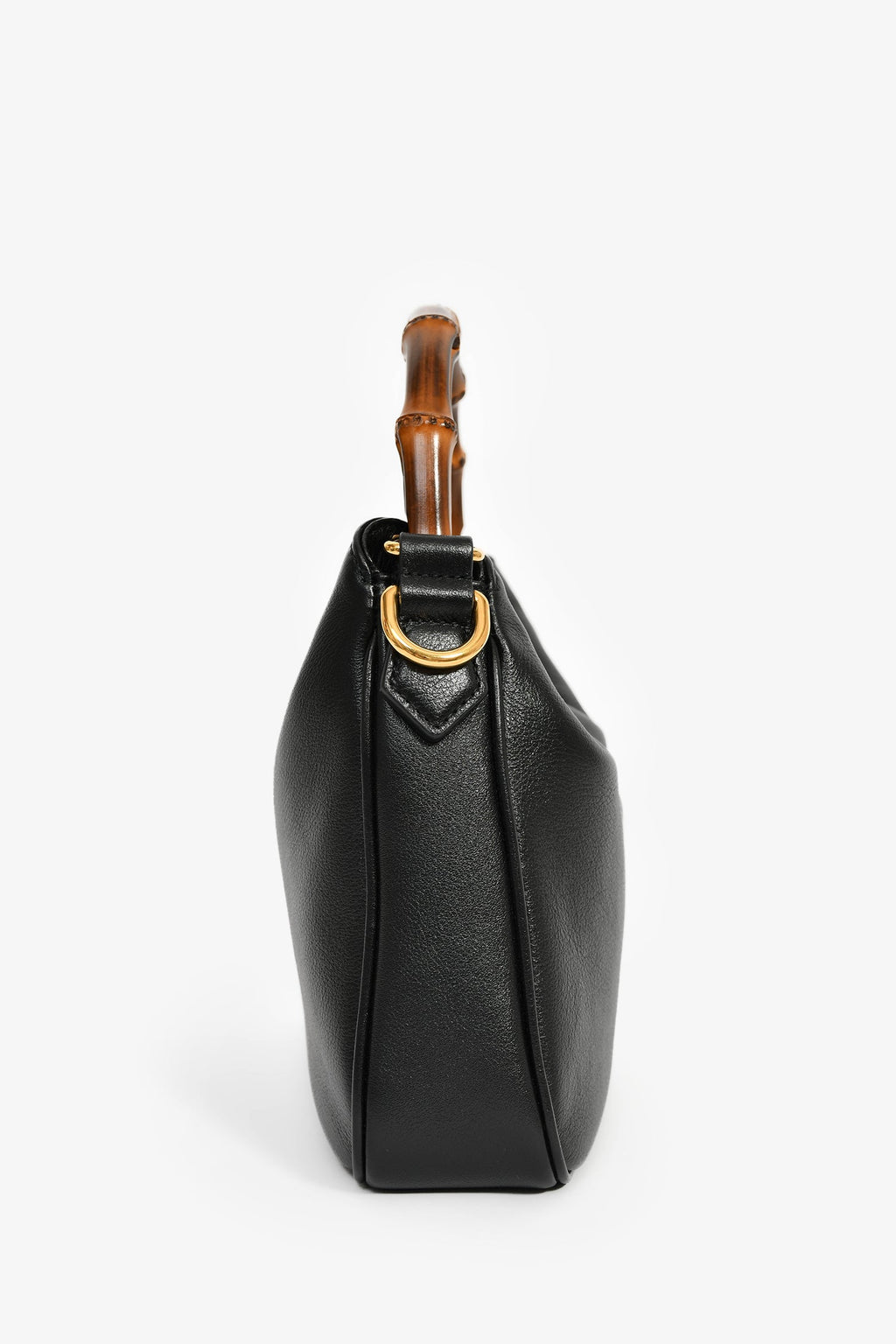 Gucci Black Leather Bamboo Handle Double G Small 'Diana' Bag With Strap
