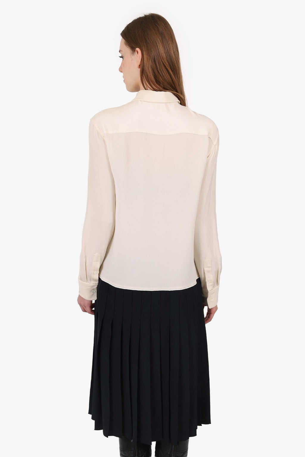 Celine Cream/Black Silk Button Up Pleated Dress Size 34