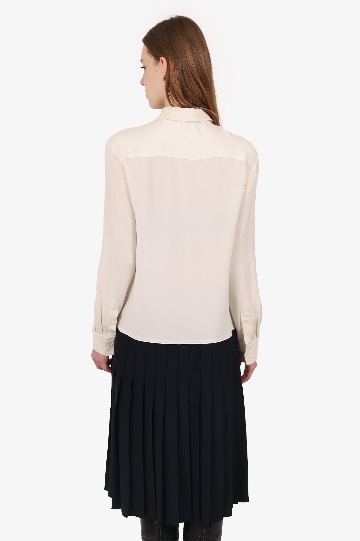 Celine Cream/Black Silk Button Up Pleated Dress Size 34