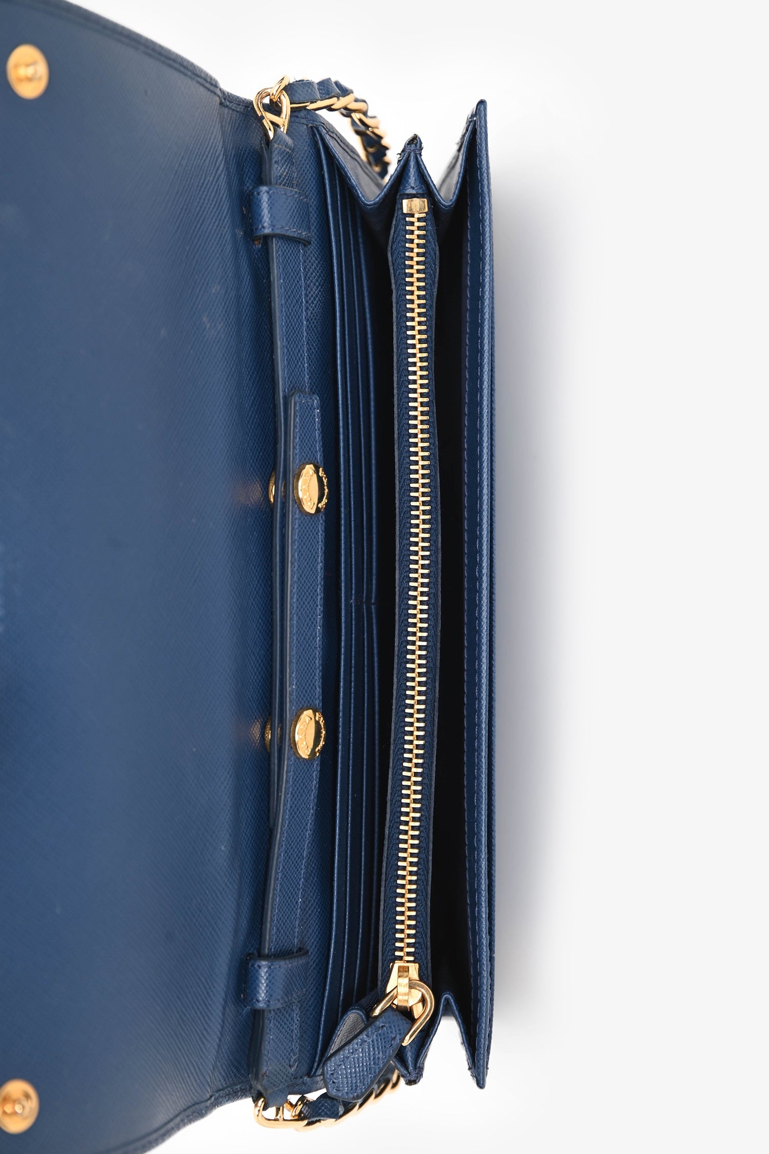 Prada 2013 Blue Saffiano Wallet On Chain