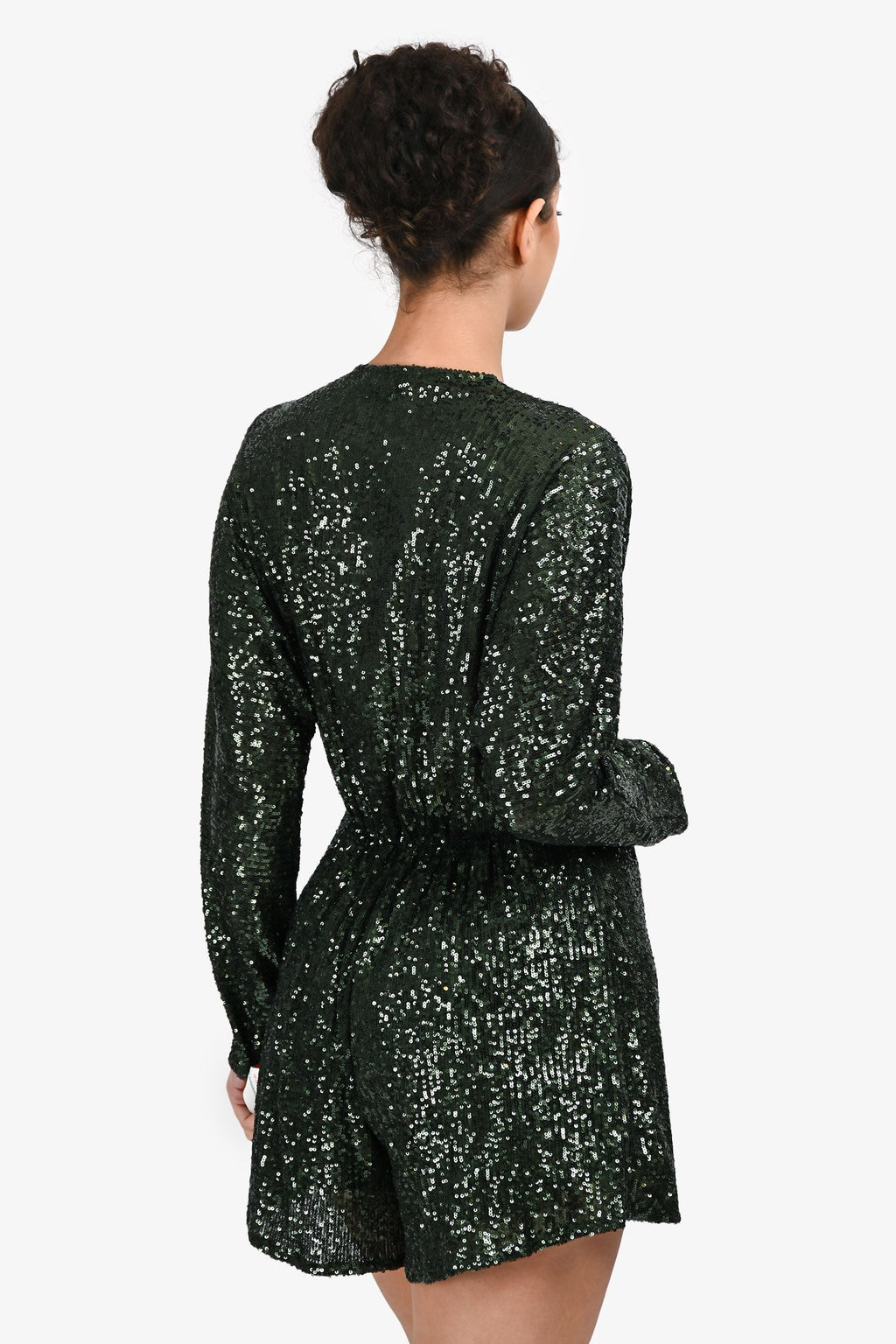 Maje Dark Green Sequins Deep V-Neck Romper Size 40