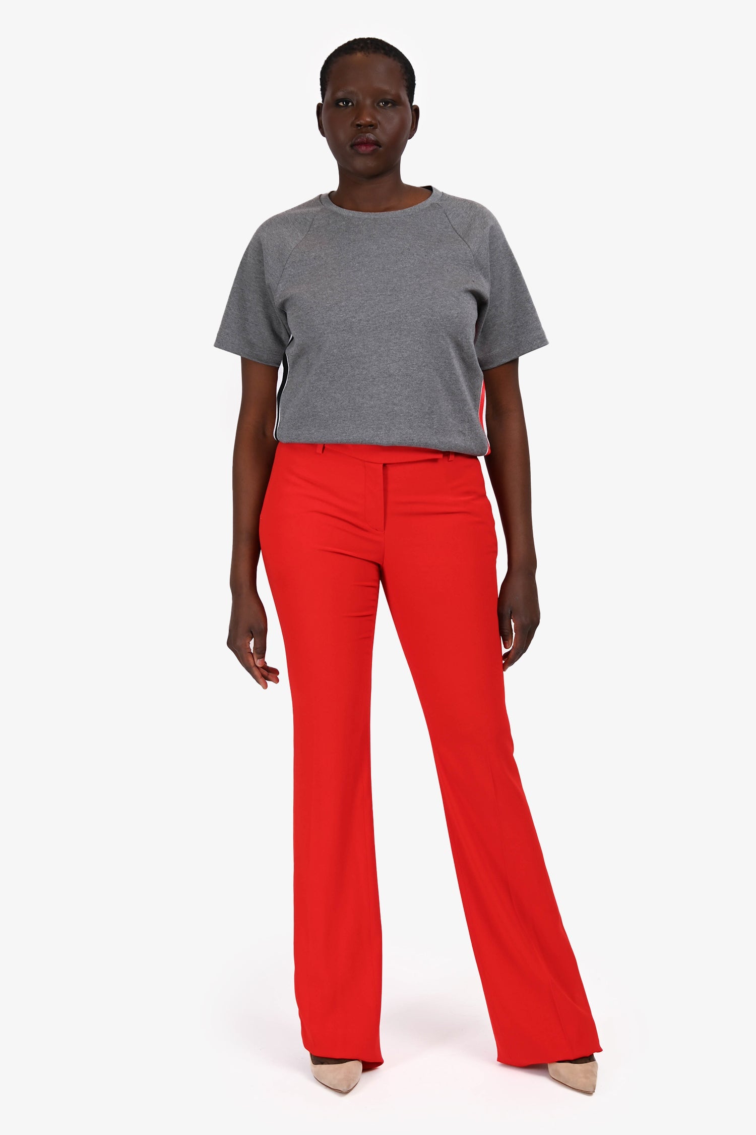 Alexander McQueen Red Pleated Wide Leg Pants Size 44