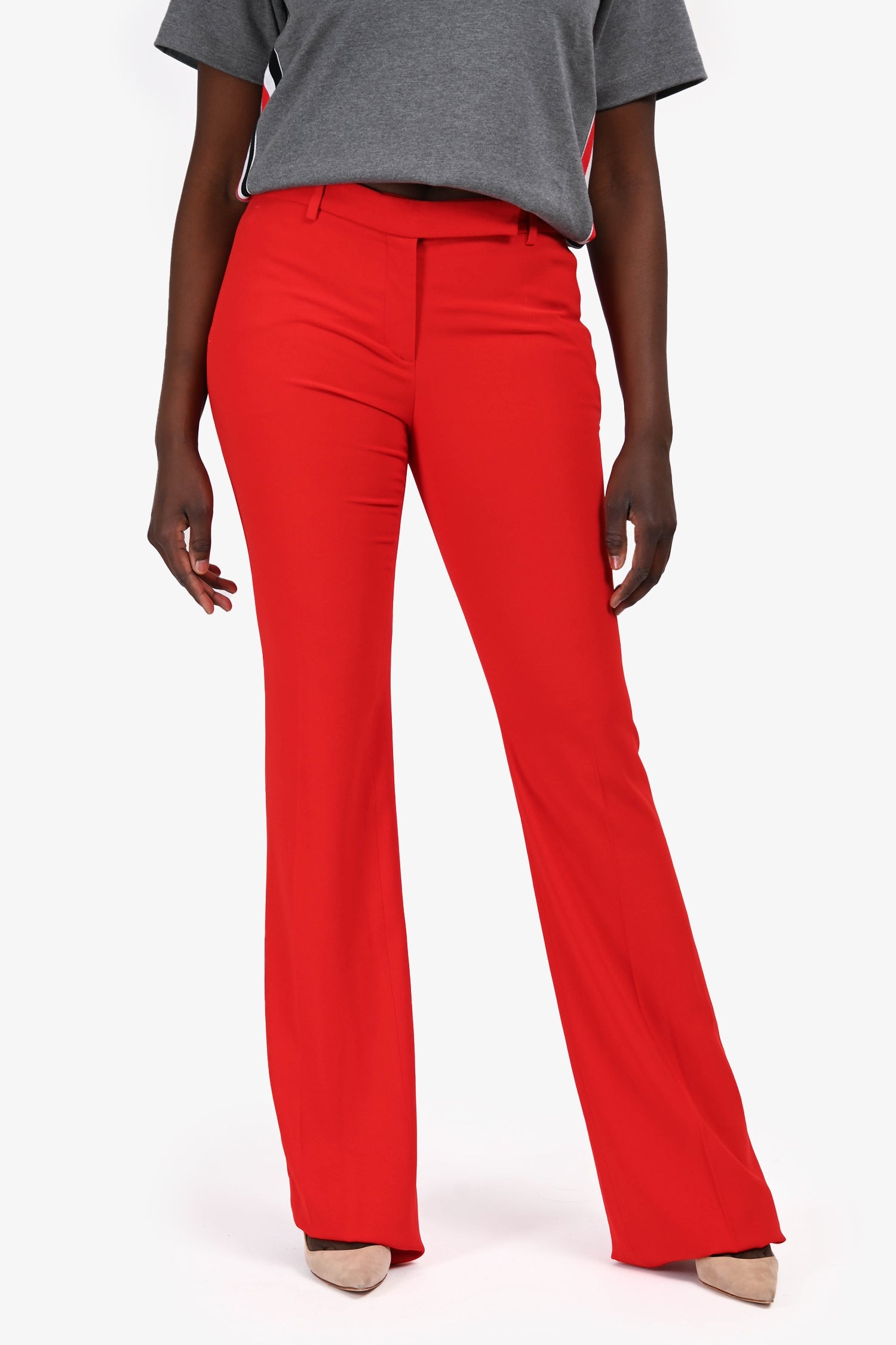 Alexander McQueen Red Pleated Wide Leg Pants Size 44