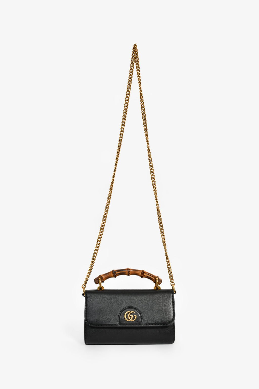 Gucci Black Leather Diana Mini Top Handle with Chain