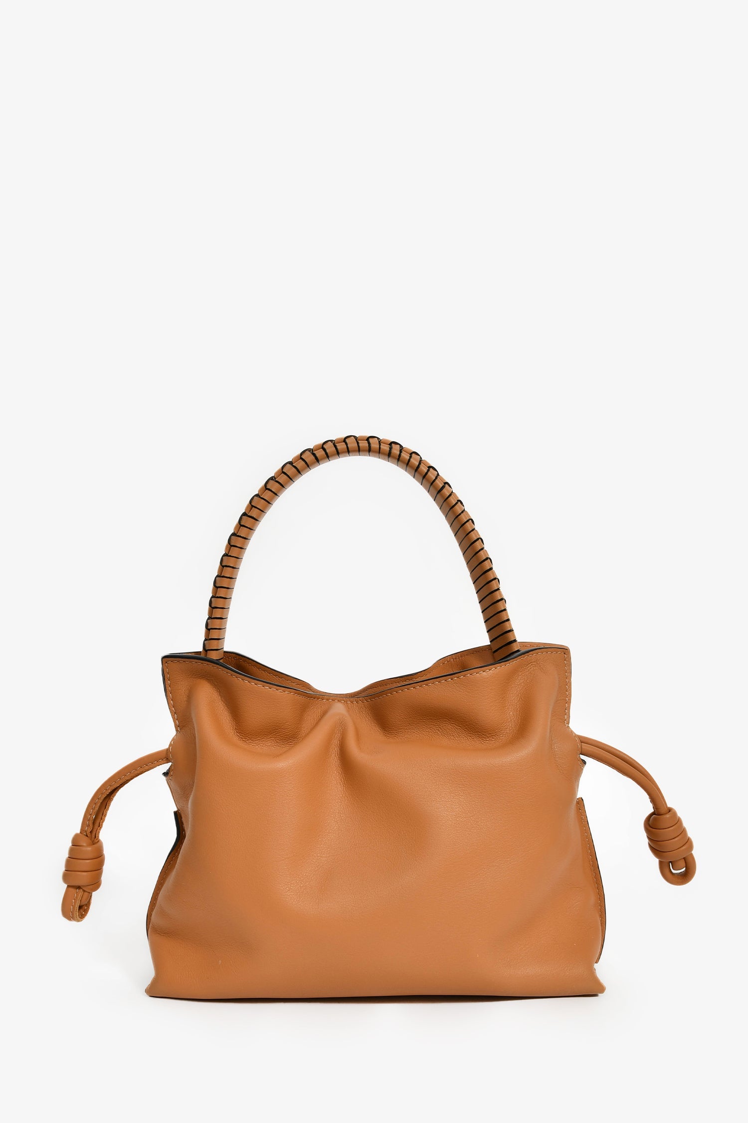 Loewe 2024 Brown Leather Mini Flamenco Clutch with Strap + Woven Spiral Strap