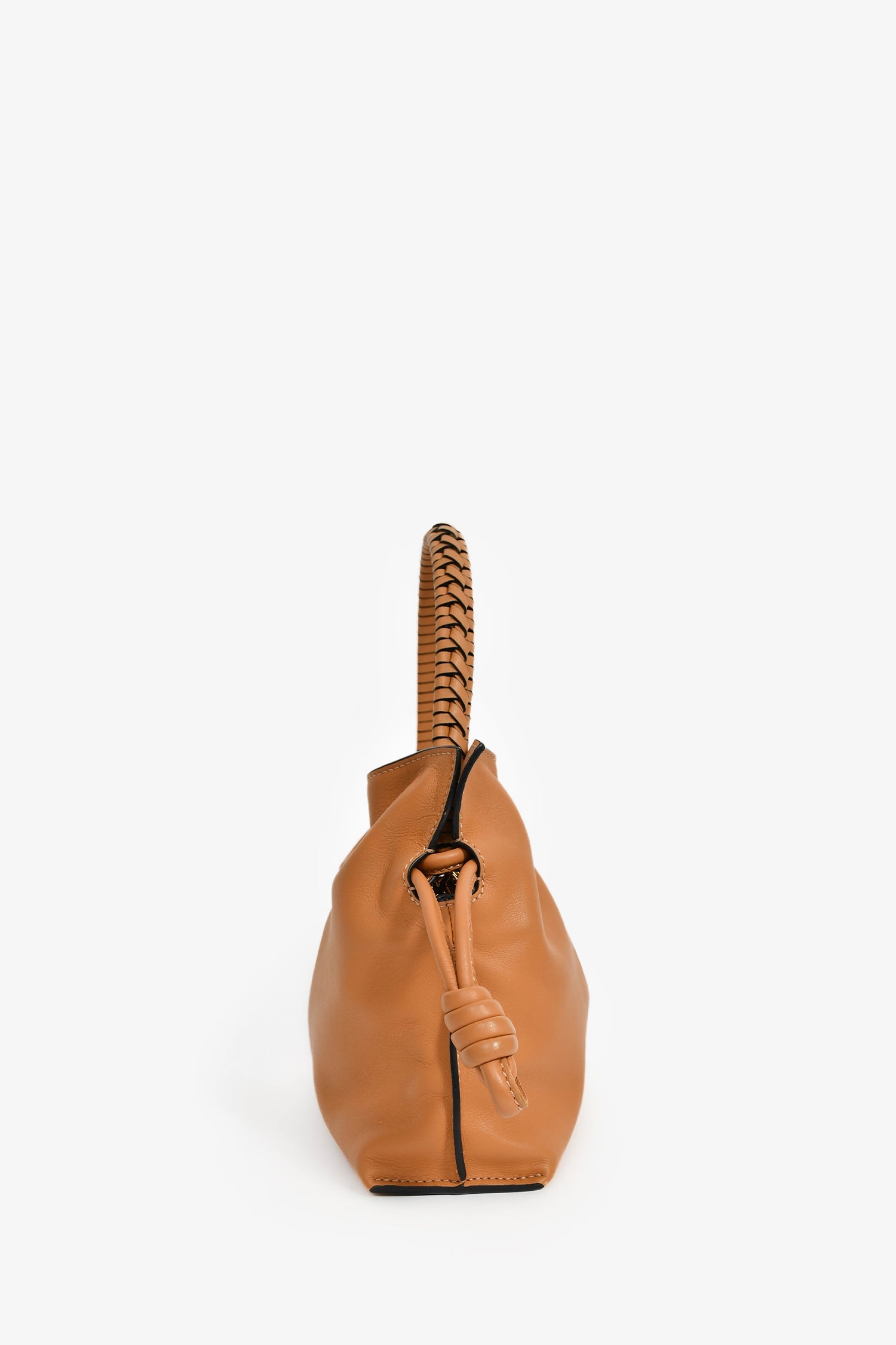 Loewe 2024 Brown Leather Mini Flamenco Clutch with Strap + Woven Spiral Strap