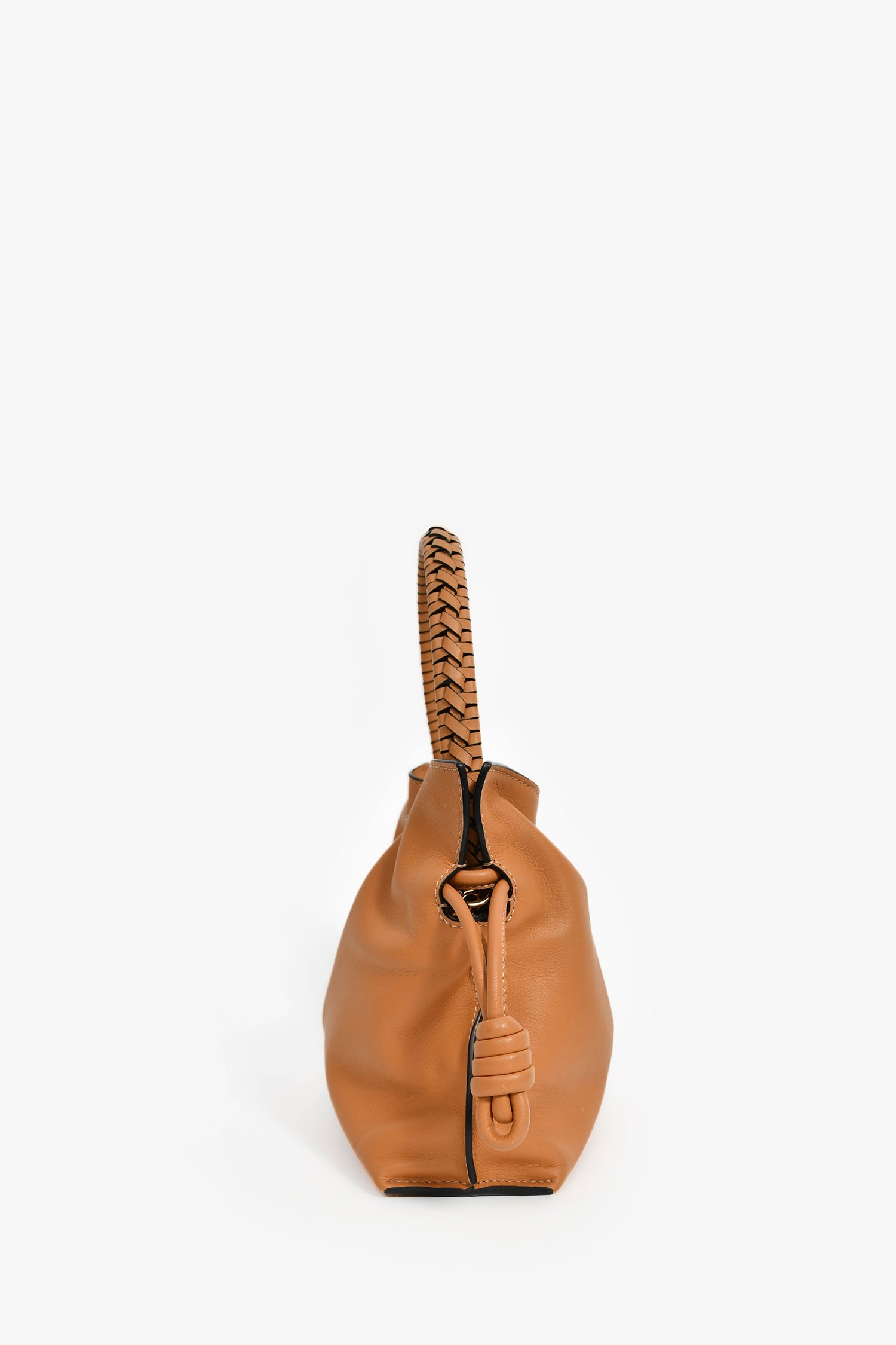 Loewe 2024 Brown Leather Mini Flamenco Clutch with Strap + Woven Spiral Strap