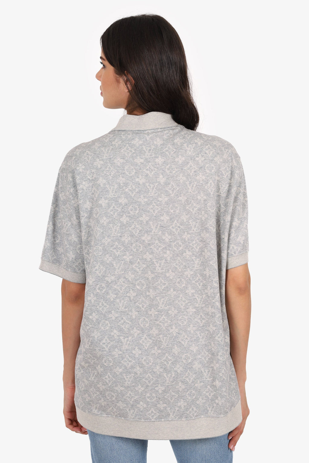 Louis Vuitton Grey Silk Blend Monogram Polo Top Size XXL