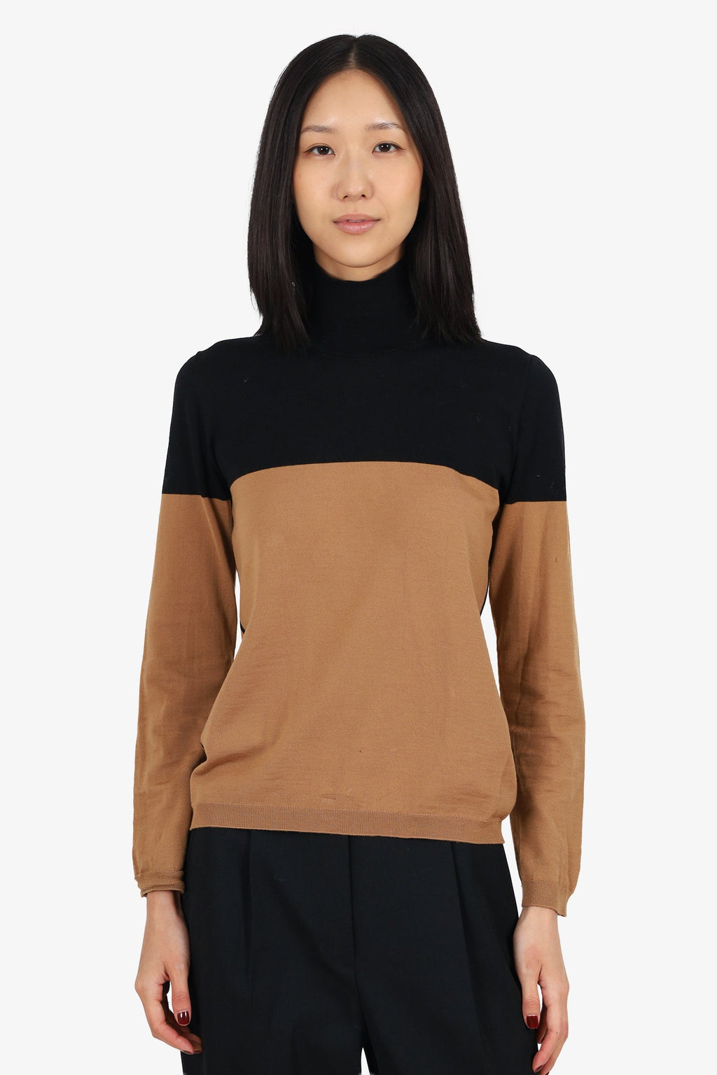 Marni Brown/Black Wool Knit Turtle Neck Sweater Size 40