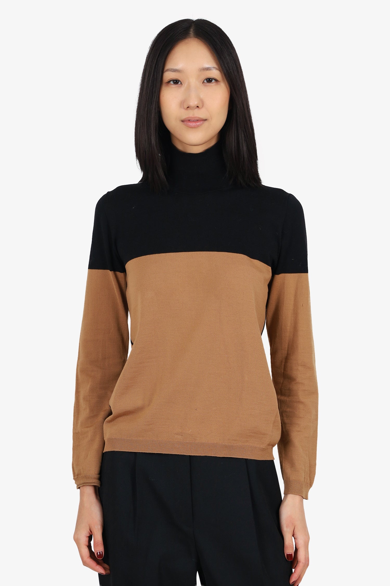 Marni Brown/Black Wool Knit Turtle Neck Sweater Size 40