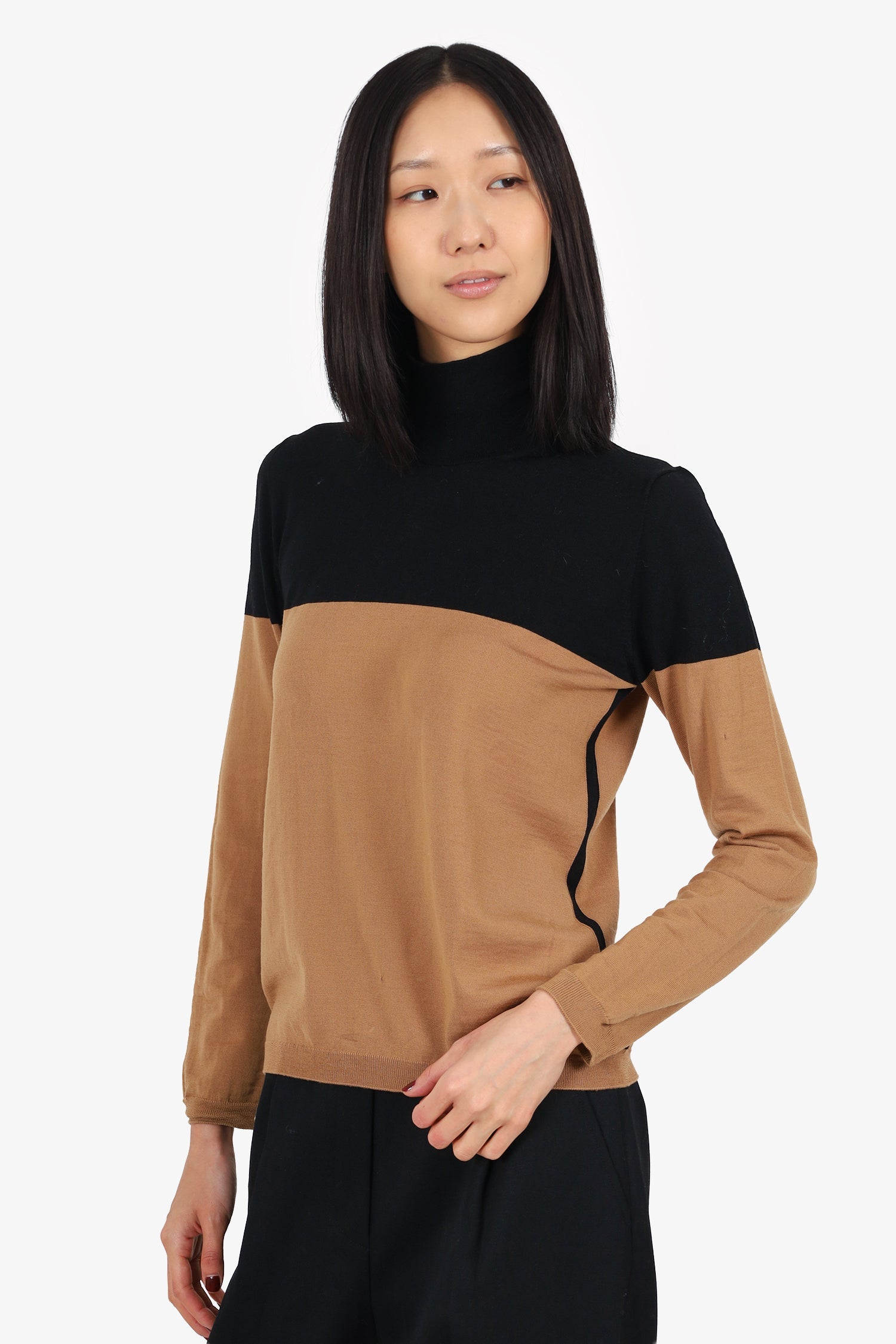 Marni Brown/Black Wool Knit Turtle Neck Sweater Size 40
