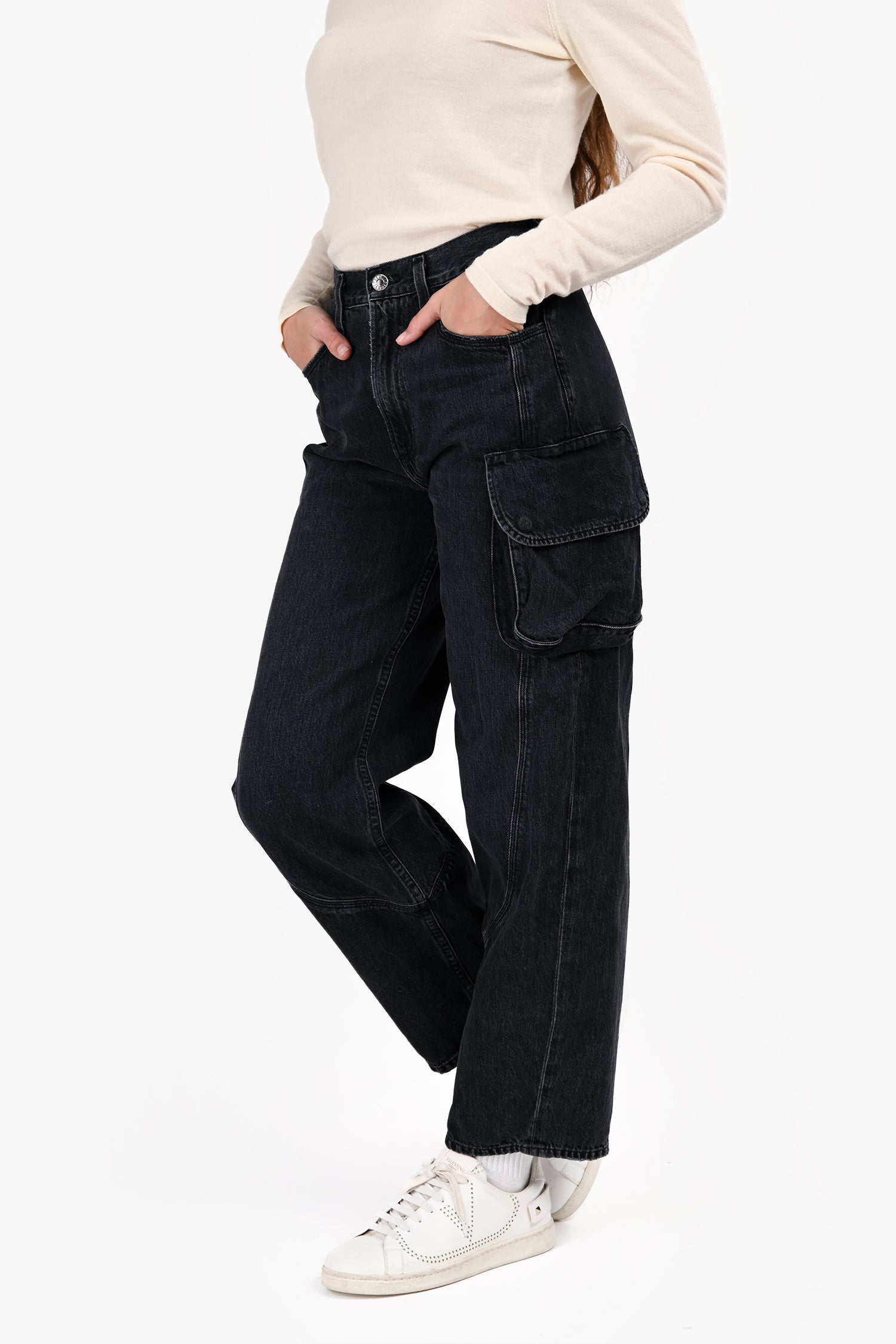Agolde Black Wash Denim 'Cass' Baggy Cargo Jean Size 26