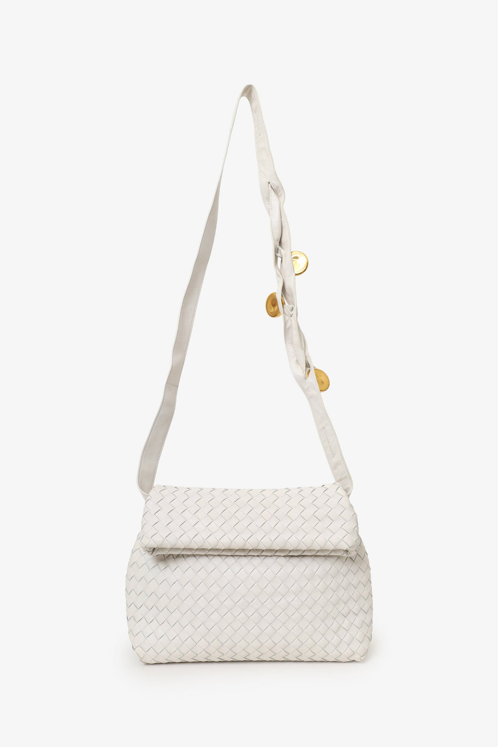 Bottega Veneta White Intrecciato Leather Fold Bag