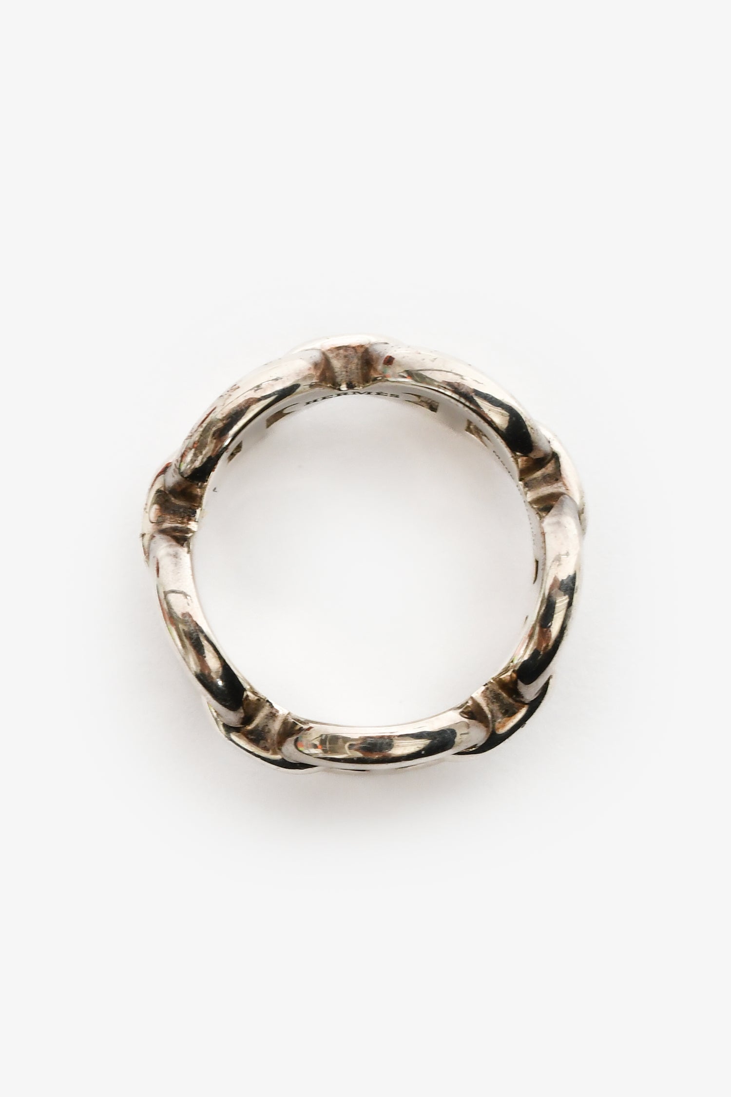Hermès Sterling Silver Chaine D'ancre Enchainee Small Model Ring Size 49