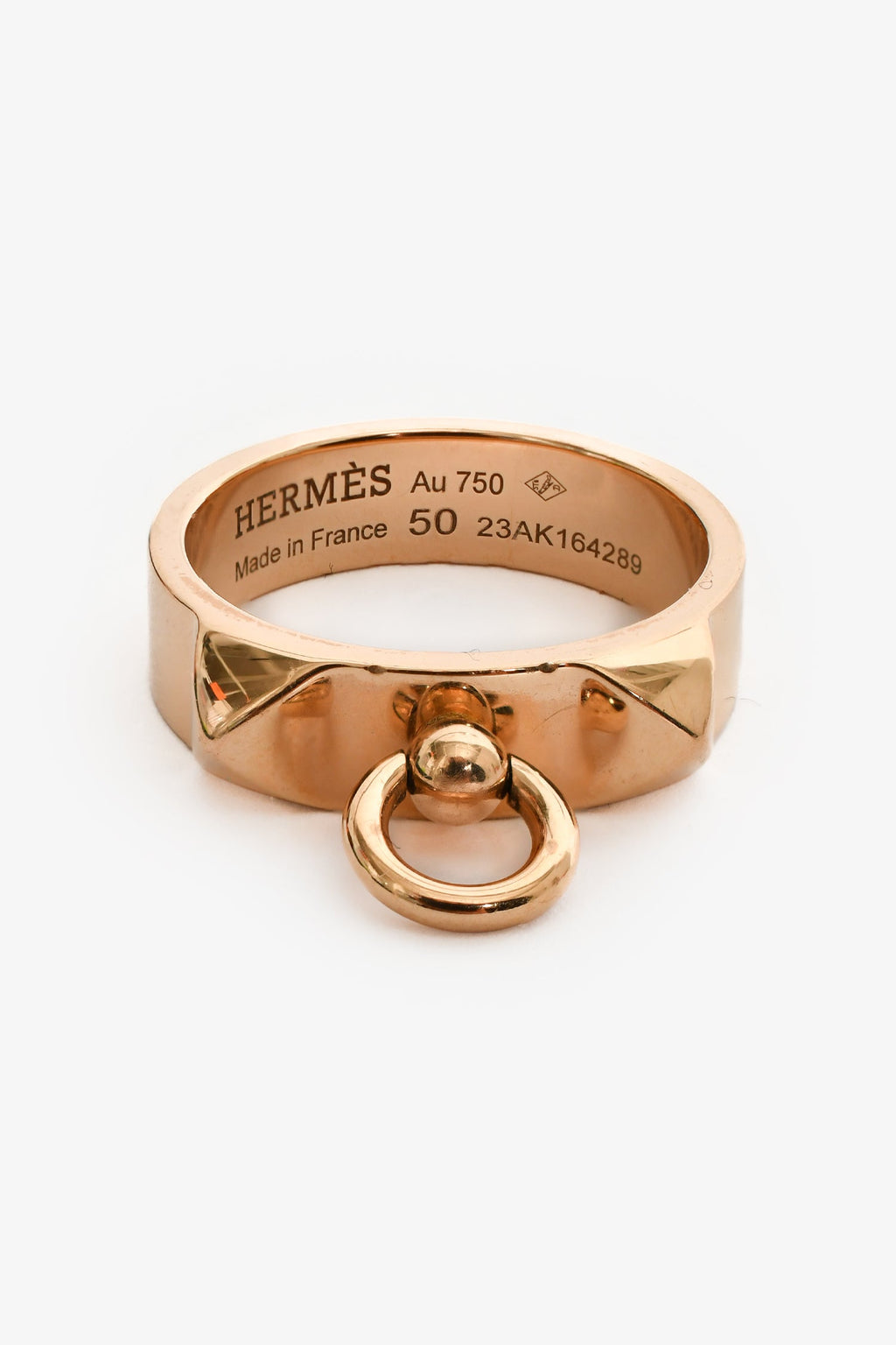 Hermès 18K Rose Gold 'Collier De Chien' Small Model Ring Size 50