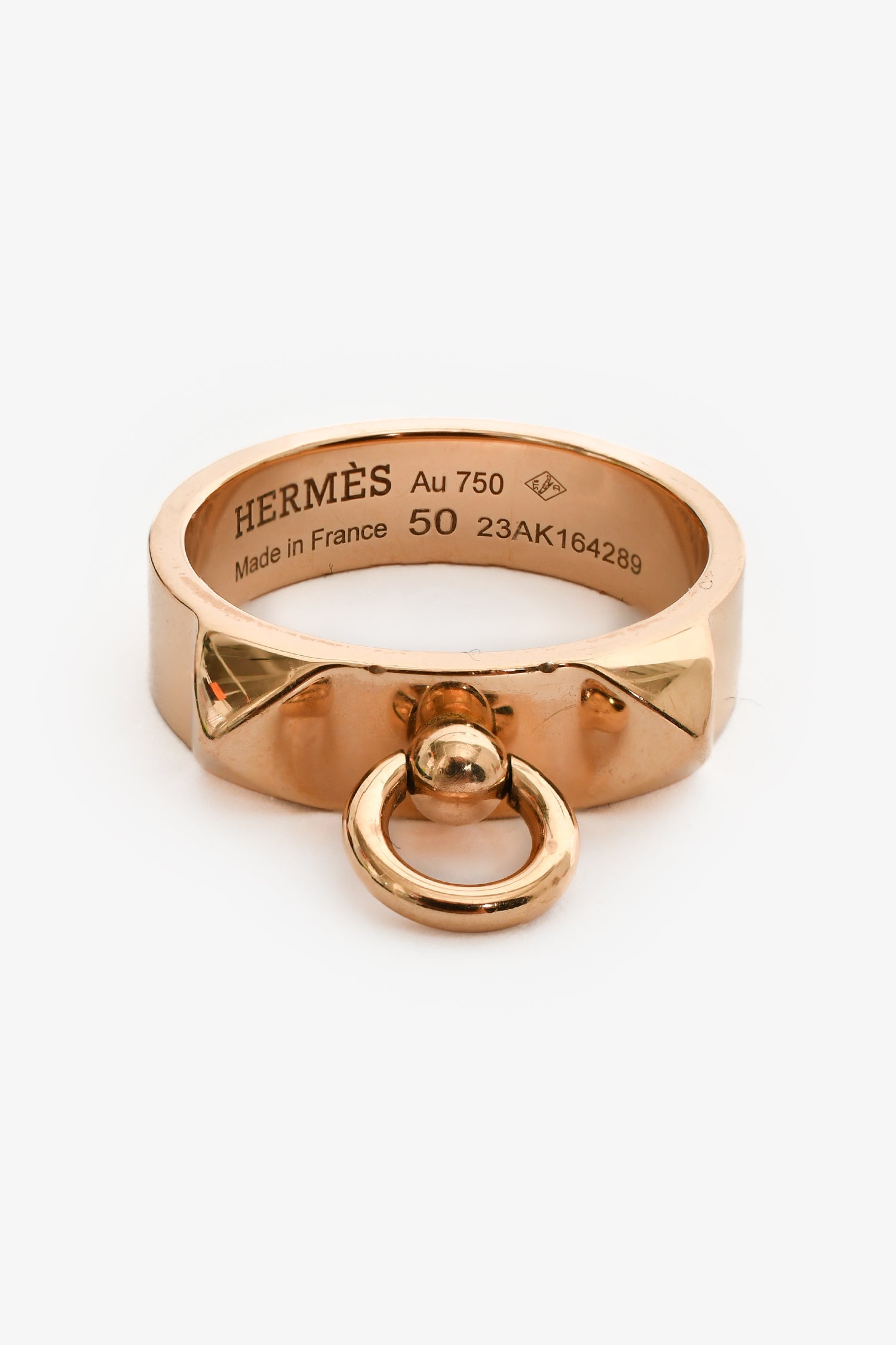 Hermès 18K Rose Gold 'Collier De Chien' Small Model Ring Size 50