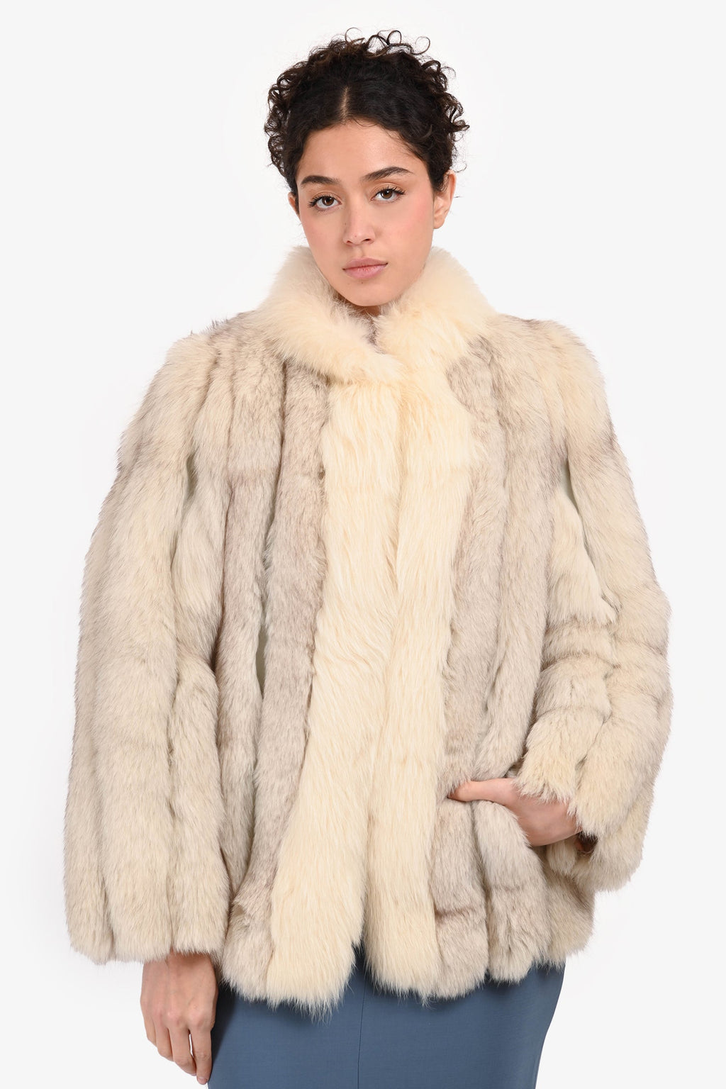 Saga Vintage White Fox Fur Jacket Size M