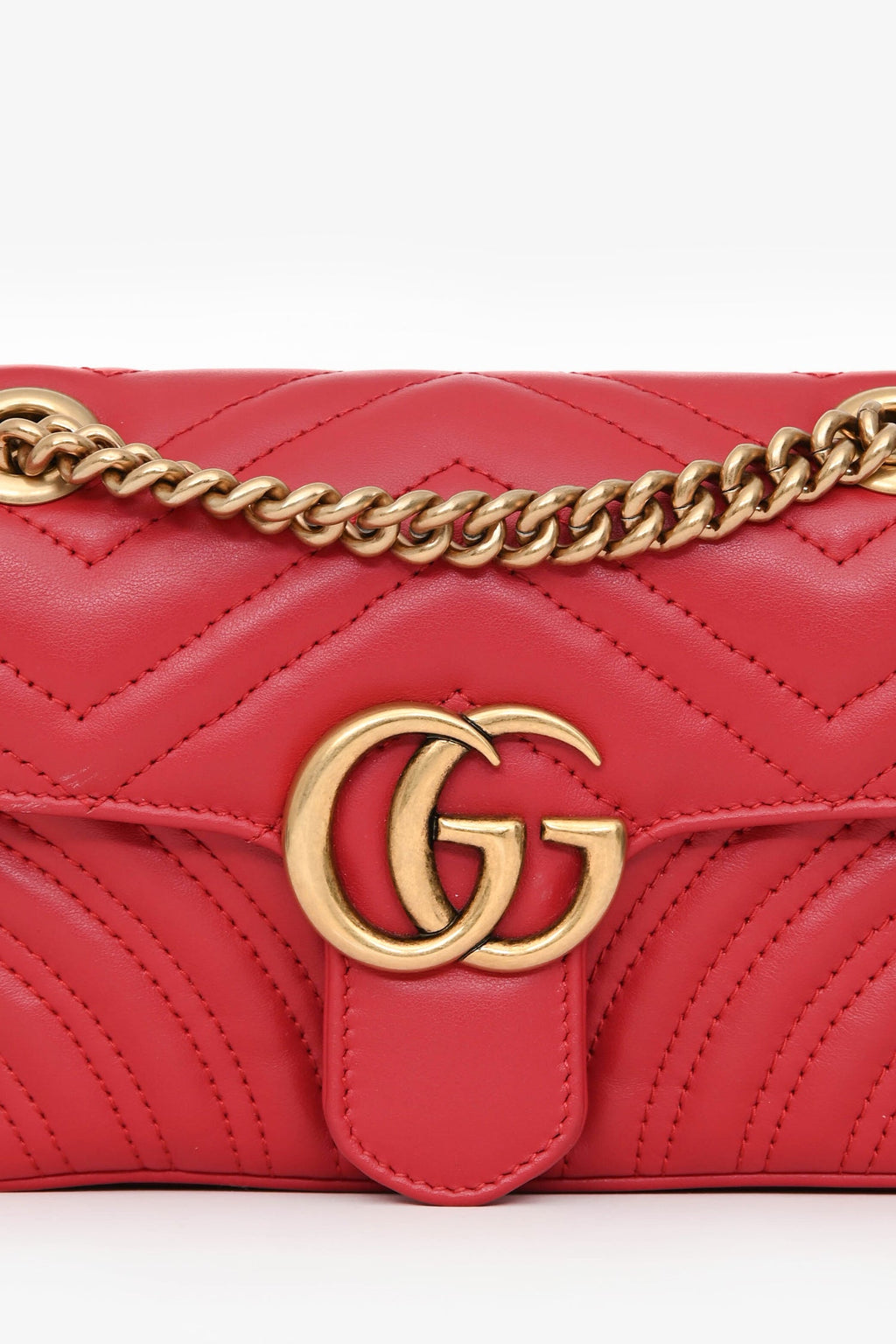 Gucci Red Leather Small GG Marmont Shoulder Bag