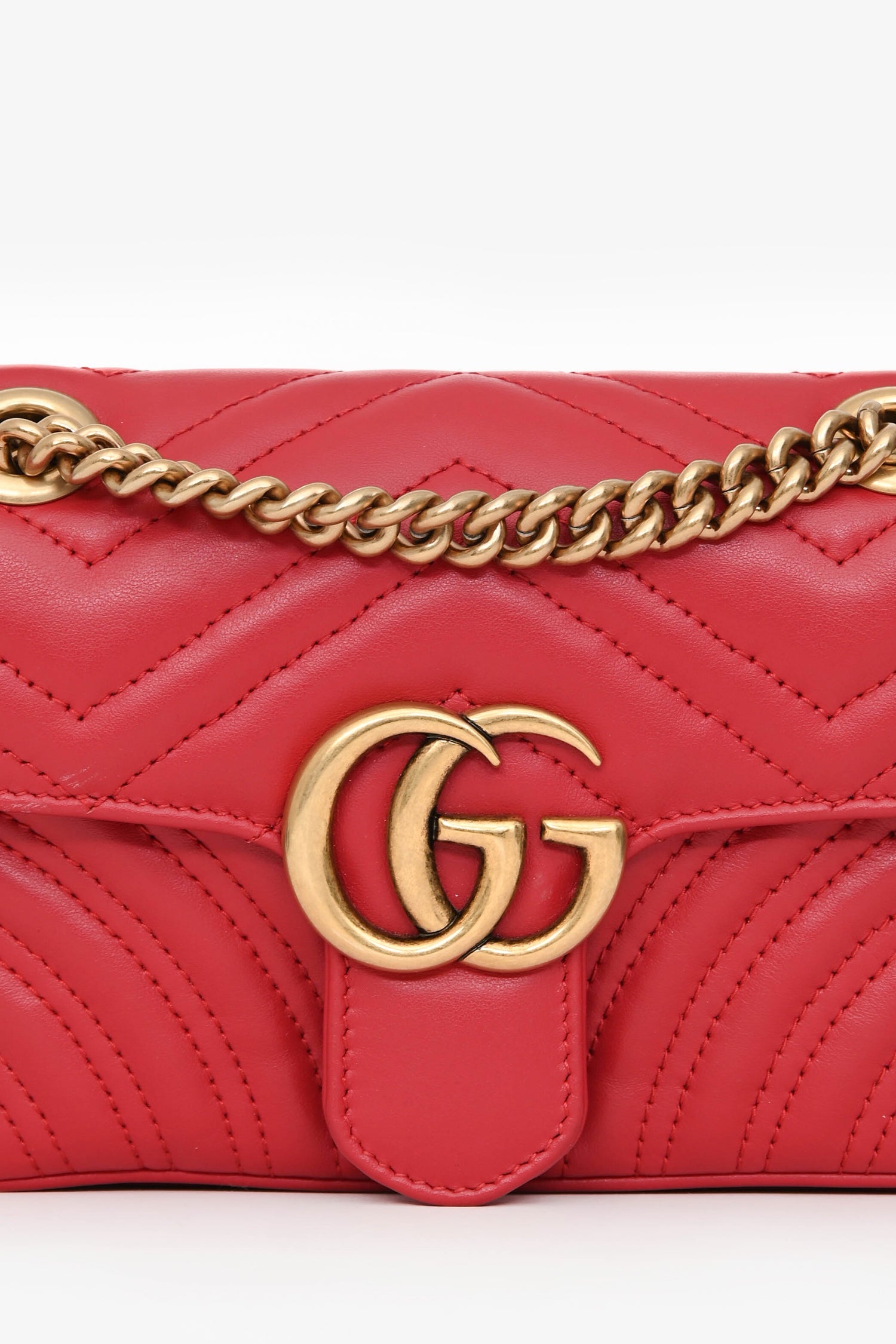 Gucci Red Leather Small GG Marmont Shoulder Bag